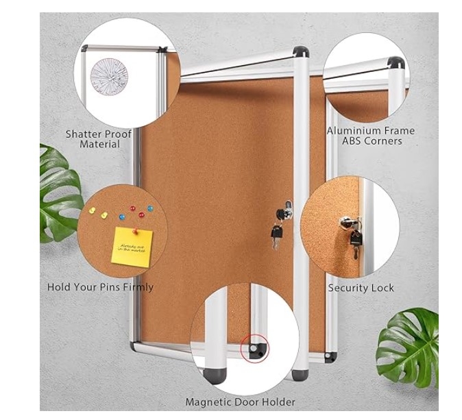 Swansea Enclosed Cork Bulletin Board Lock Door Keys 38x28 Display Office