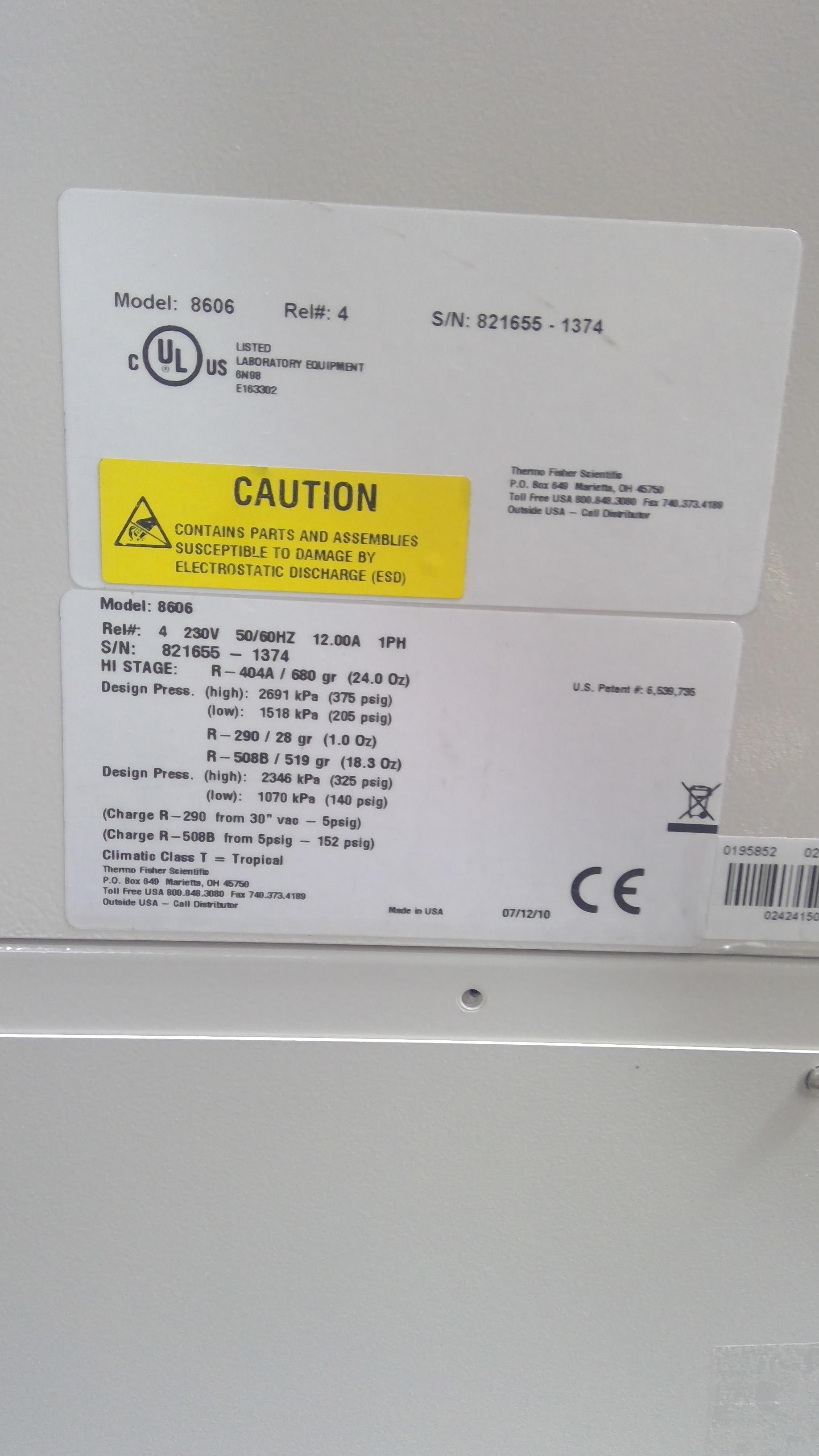 Thermo Scientific 8606 Ultra Low Freezer -86C Lab Cold Storage Unit