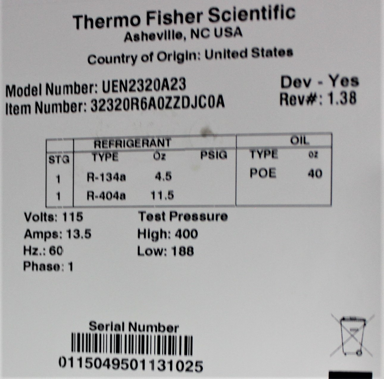 Thermo UEN2320A23 Freezer Manual Defrost 23.3cuft 20C Industrial Ready
