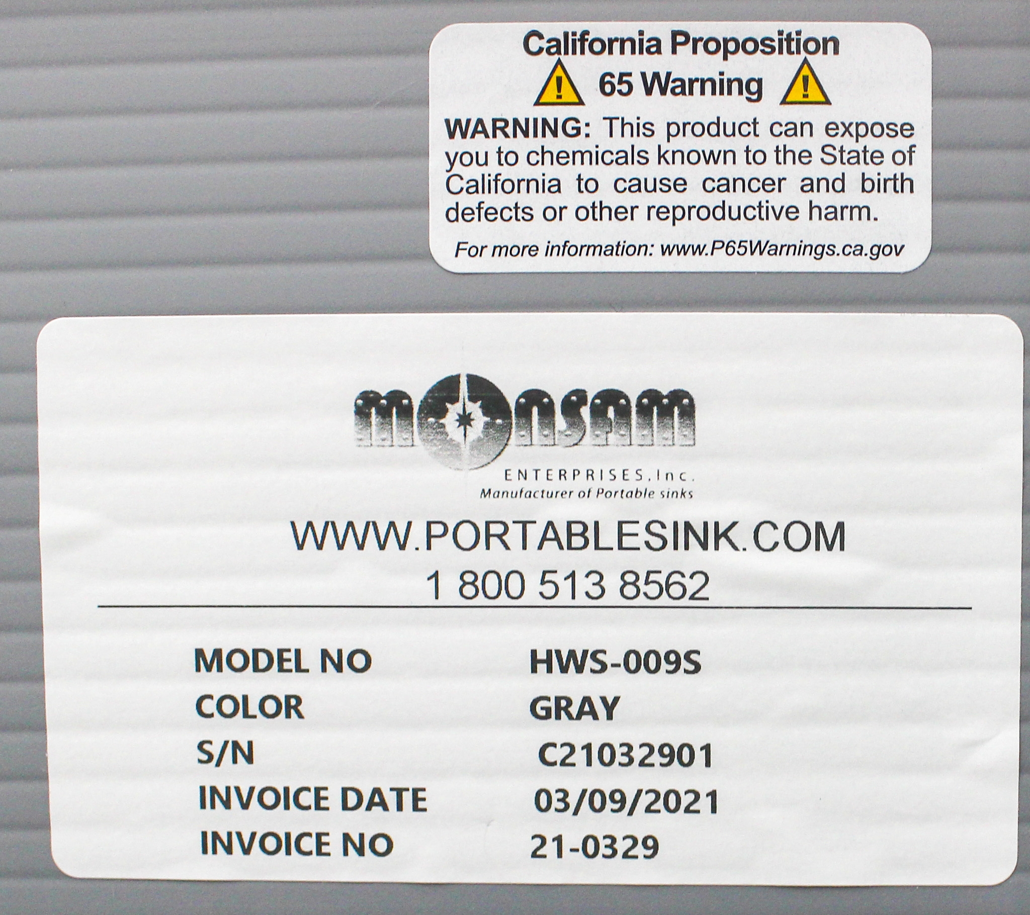 Monsam HWS-009S Facility Station Portable Sink Hot Cold Water 6 Gallon Tank