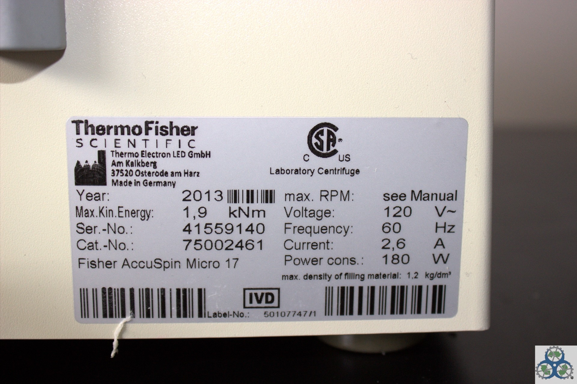 Fisher AccuSpin Micro 17 Microcentrifuge 48mL 13,300RPM 17,000xG Ventilated