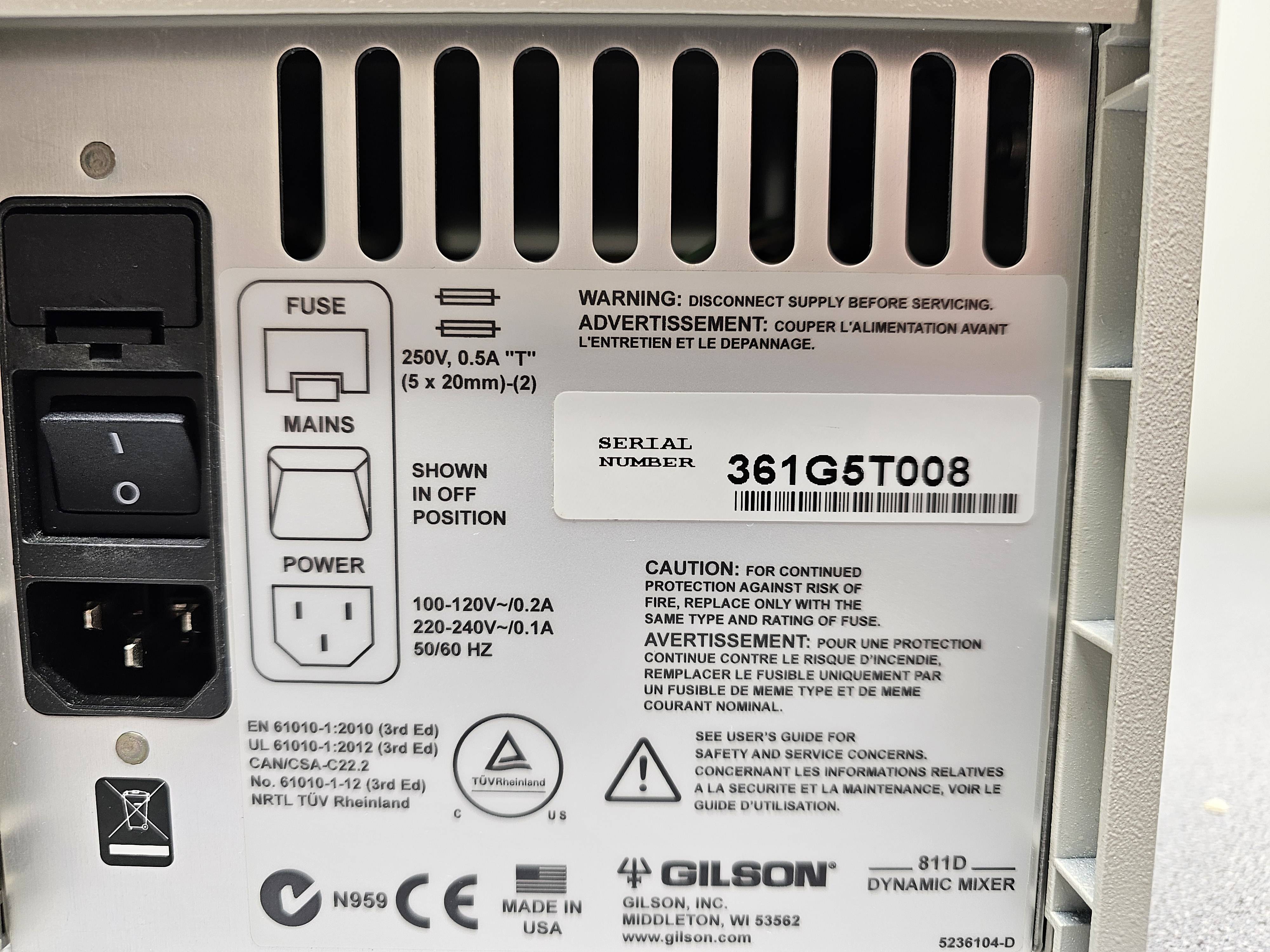 Gilson 811D HPLC Mixer Module High-Efficiency Dynamic Mixer 120V 60Hz Used