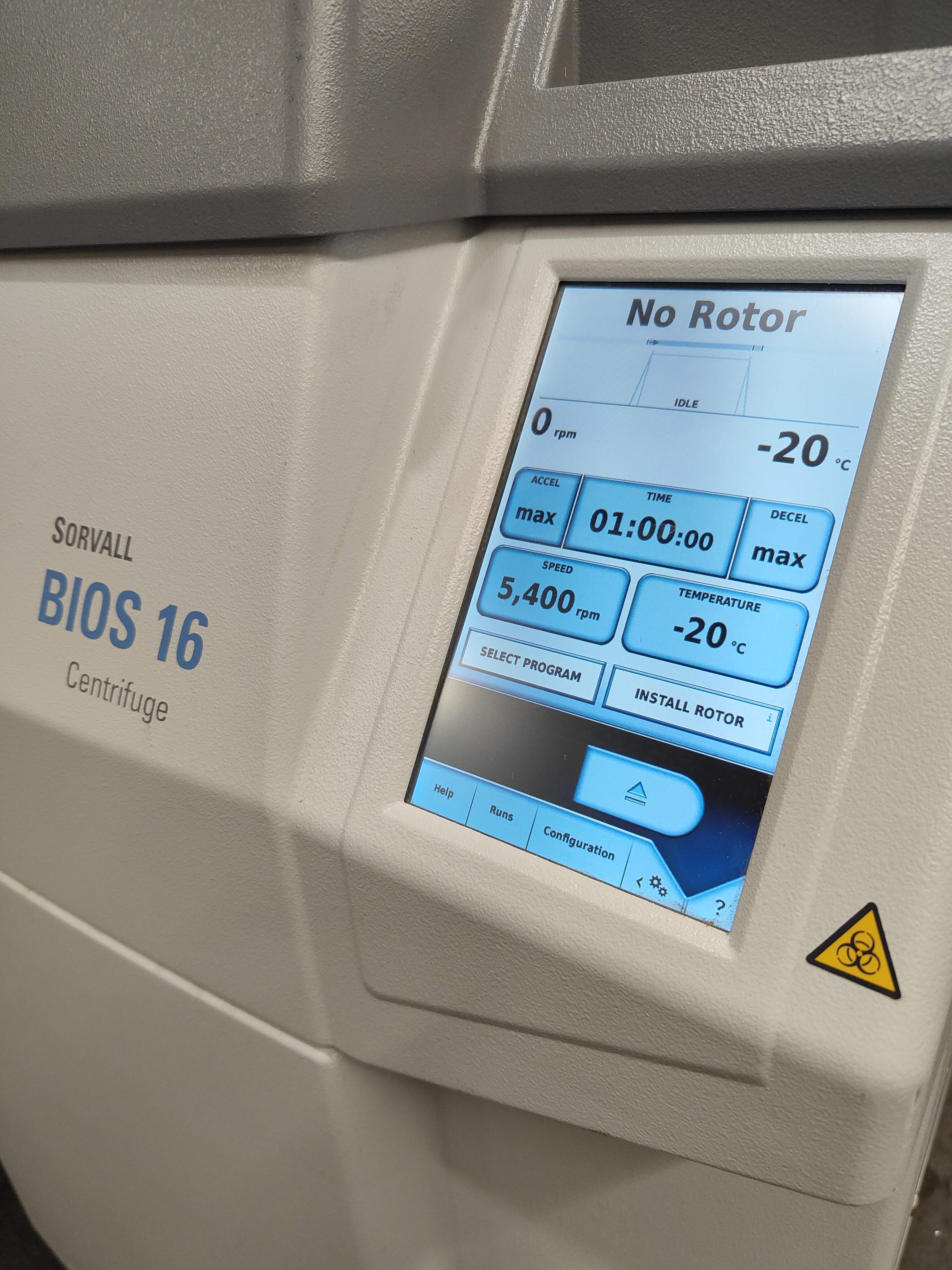 Thermo Sorvall BIOS 16 Centrifuge Process 16L Capacity 5400 RPM 8500xG Used