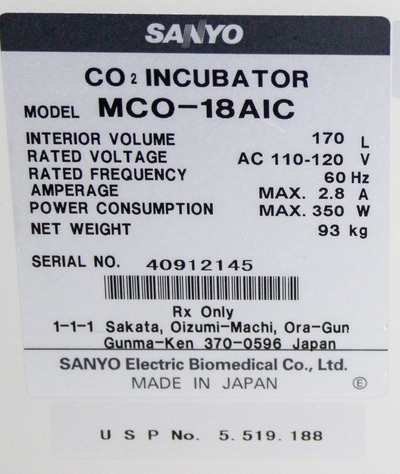 Sanyo MCO-18AIC CO2 Incubator Direct Heat 170L Capacity USA Made