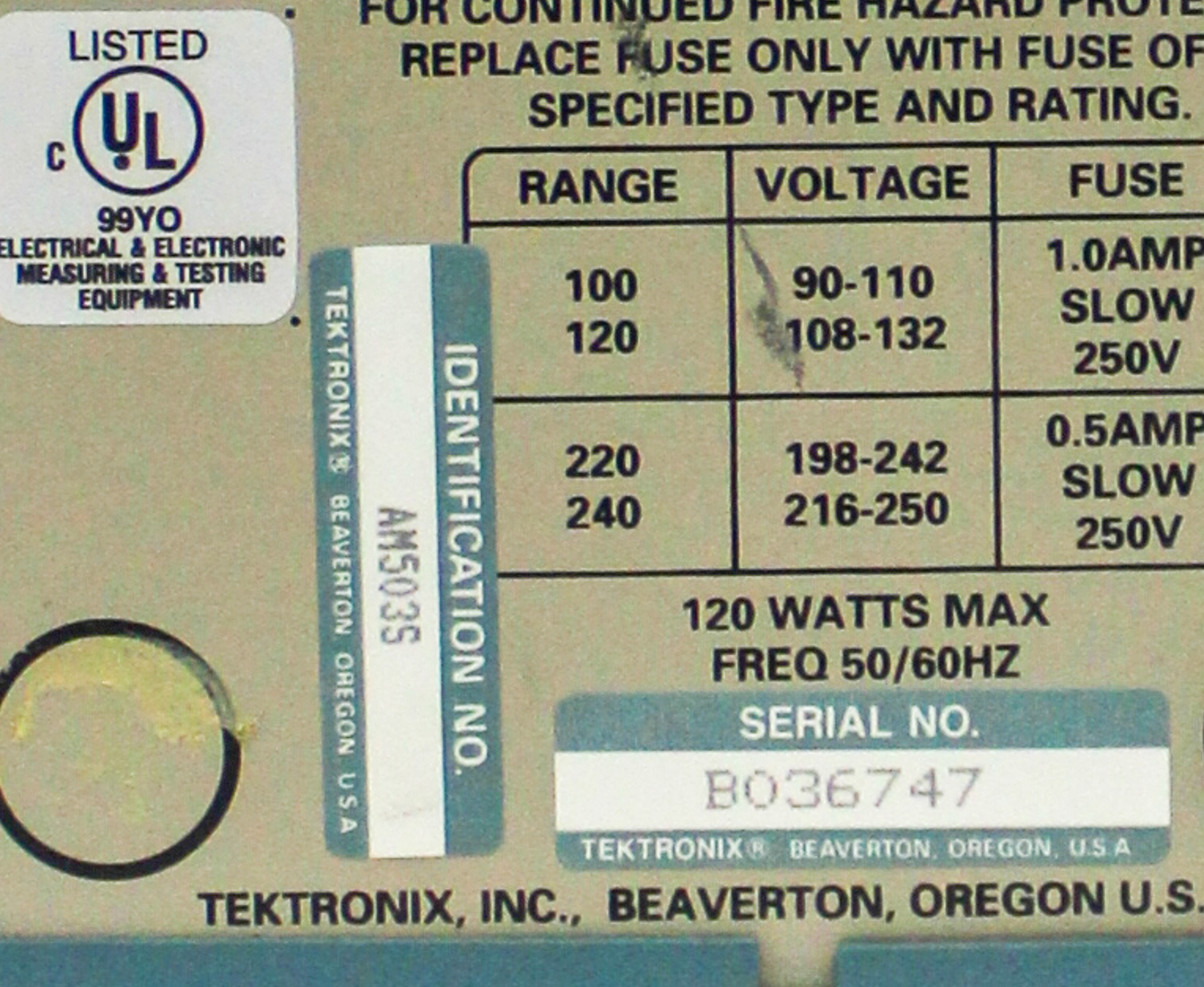 Tektronix TM502A Power Mainframe 2 Slot w/ AM503S Current Probe Amplifier