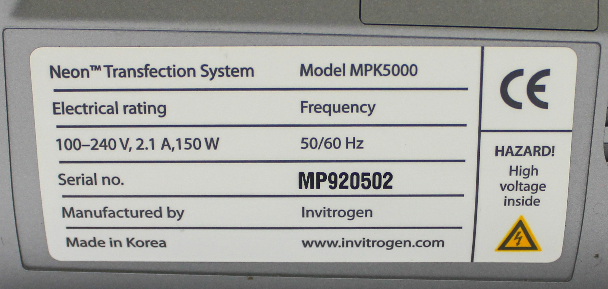 Invitrogen MPK5000 Molecular Biology Neon Transfection System Efficient 120V