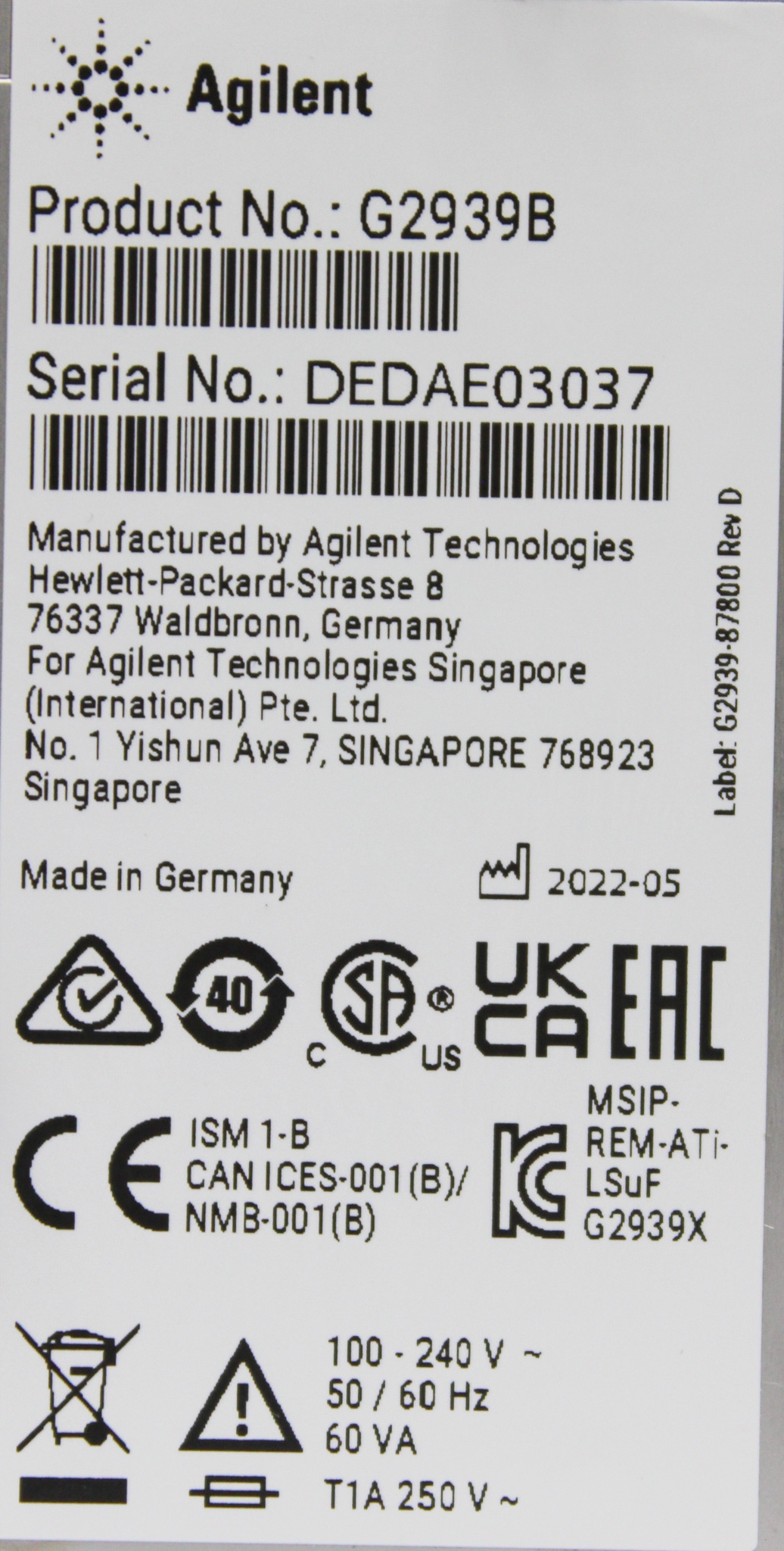 Agilent G2939B Bioanalyzer Automated Electrophoresis DNA RNA Protein Used