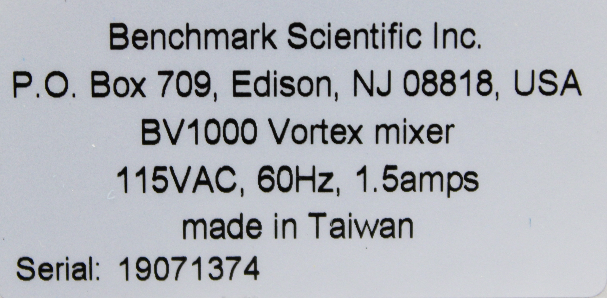 Benchmark BV1000 Vortex Mixer 3200 RPM 3mm Orbit 4-45C Touch Continuous