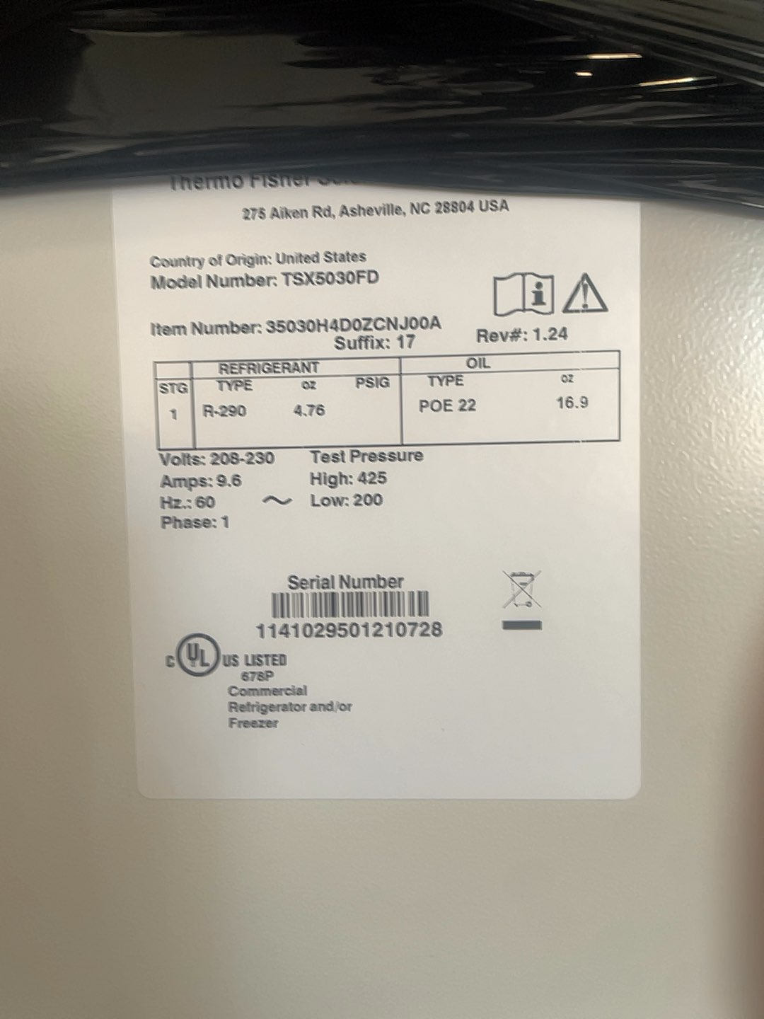 Thermo TSX5030FD Ultra Low Freezer -50C to -86C 500L Capacity Energy Efficient