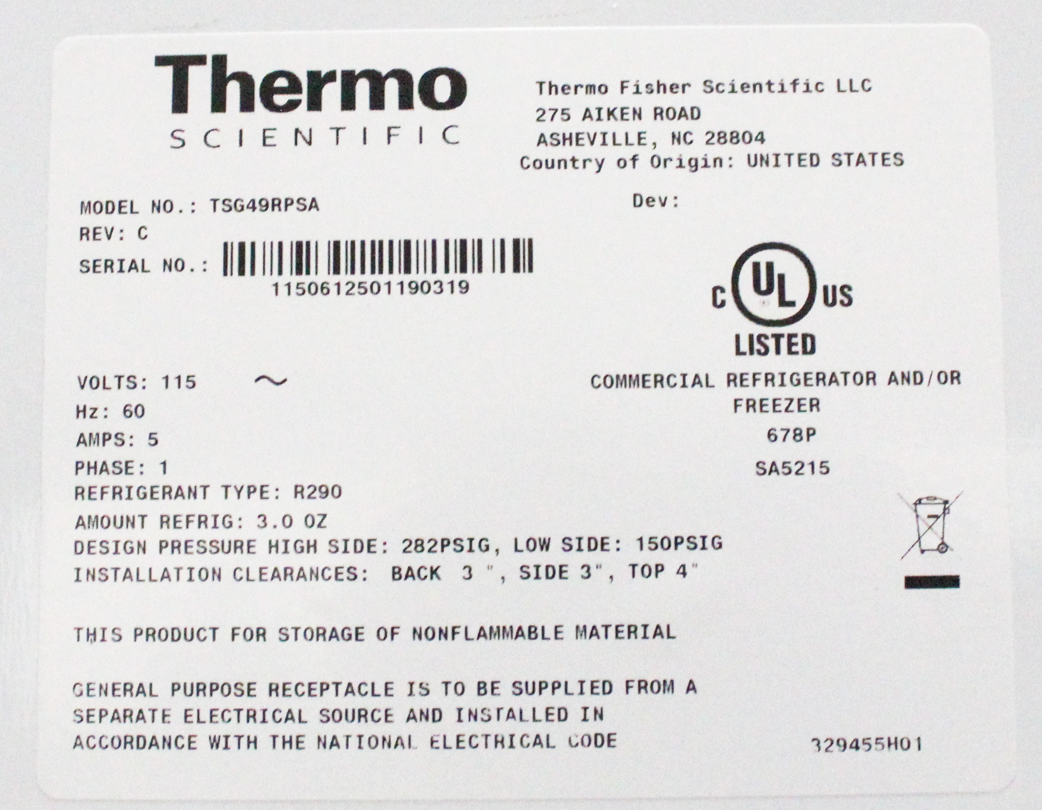 Thermo TSG49RPSA Lab Refrigerator 49cu ft 2-10C Dual Door Energy Star STAR