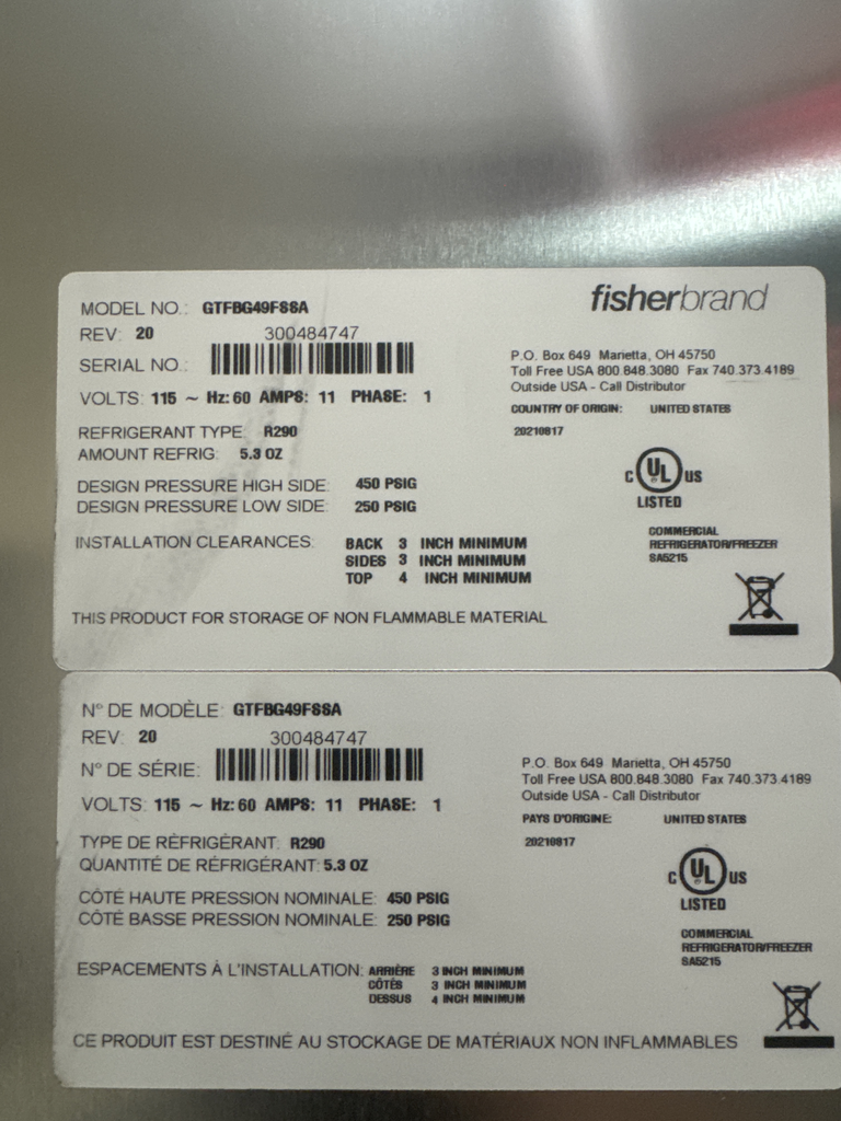 Fisher GTFBG49FSSA Freezer Double Door Cold Storage  Energetic Efficient -20C
