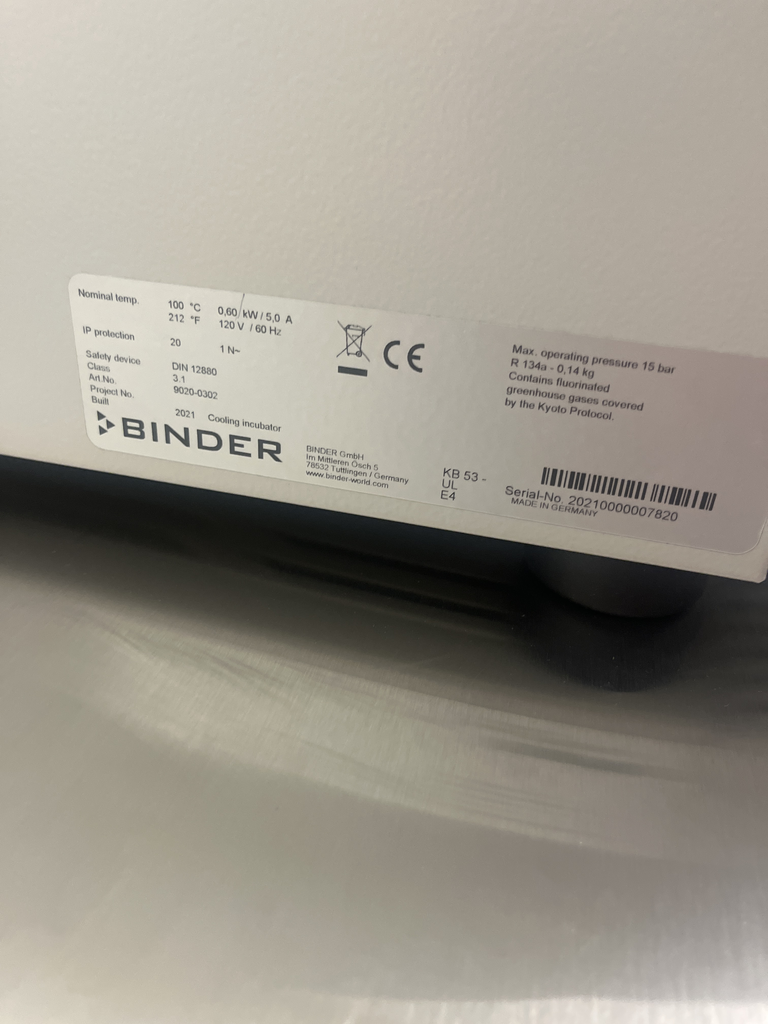 Binder KB 53 Incubator Refrigerated -5C to 100C 53L Benchtop Laboratory