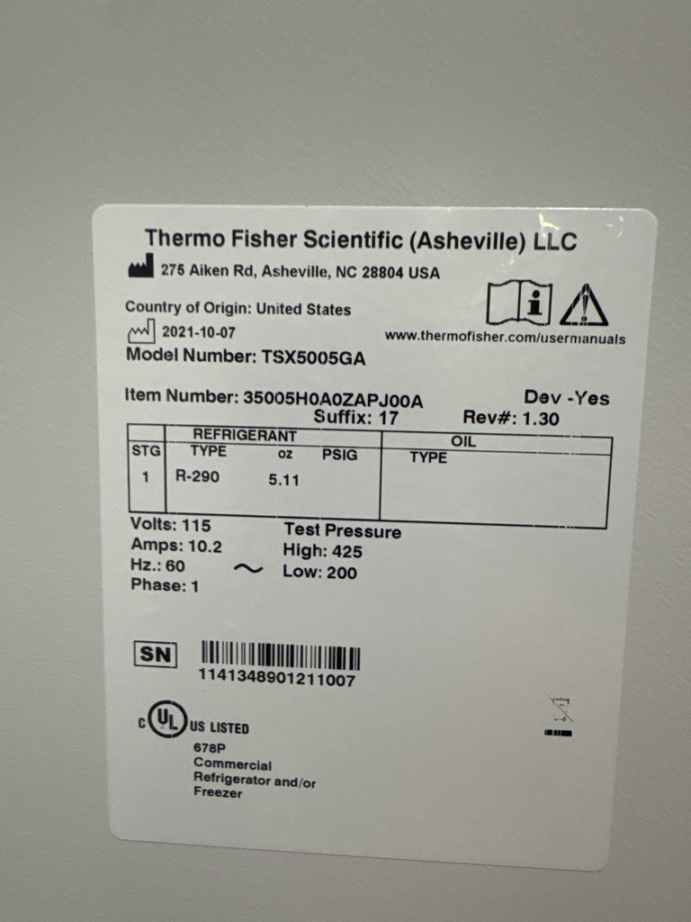 Thermo TSX5005GA Ultra Low Freezer Includes Computer/Software -80C New Cond