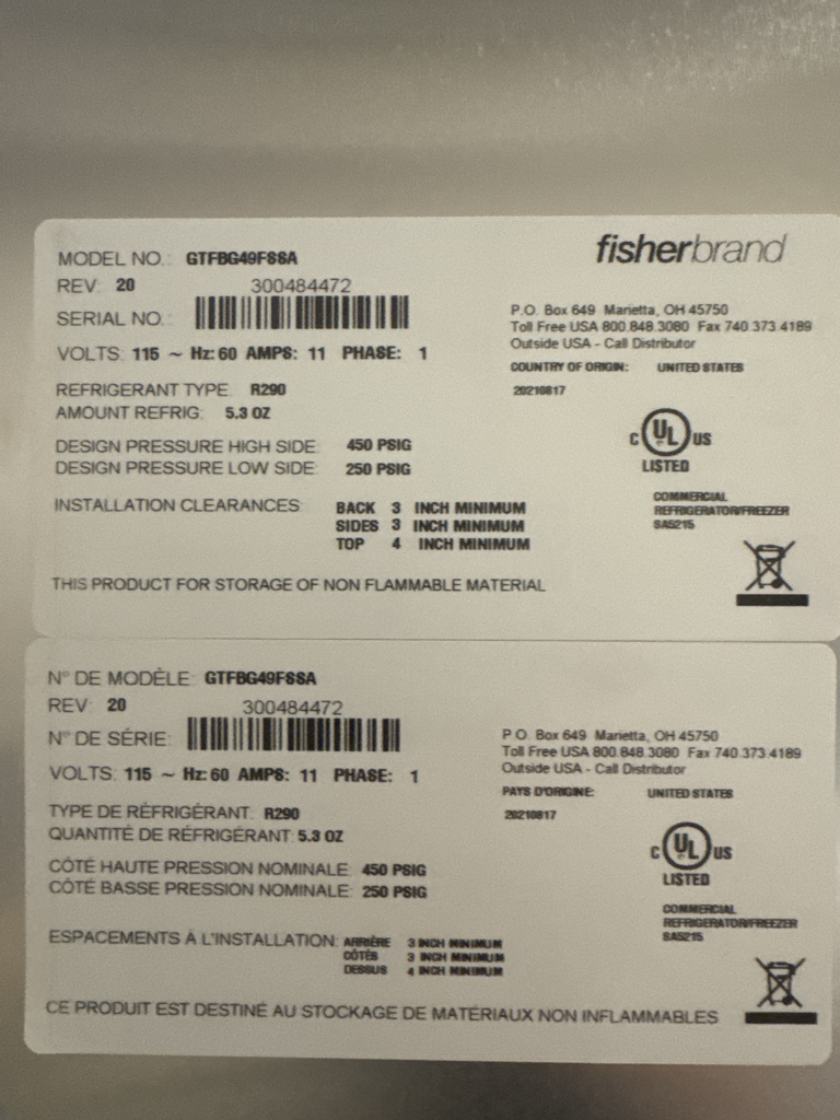 Fisherbrand GTFBG49FSSA Double Door Freezer Cold Storage Large Capacity