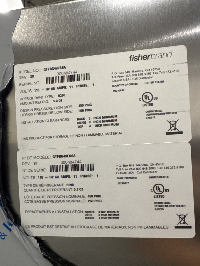 Fisher GTFBG49FSSA Double Door Freezer Cold Storage -20C Cosmetic Wear