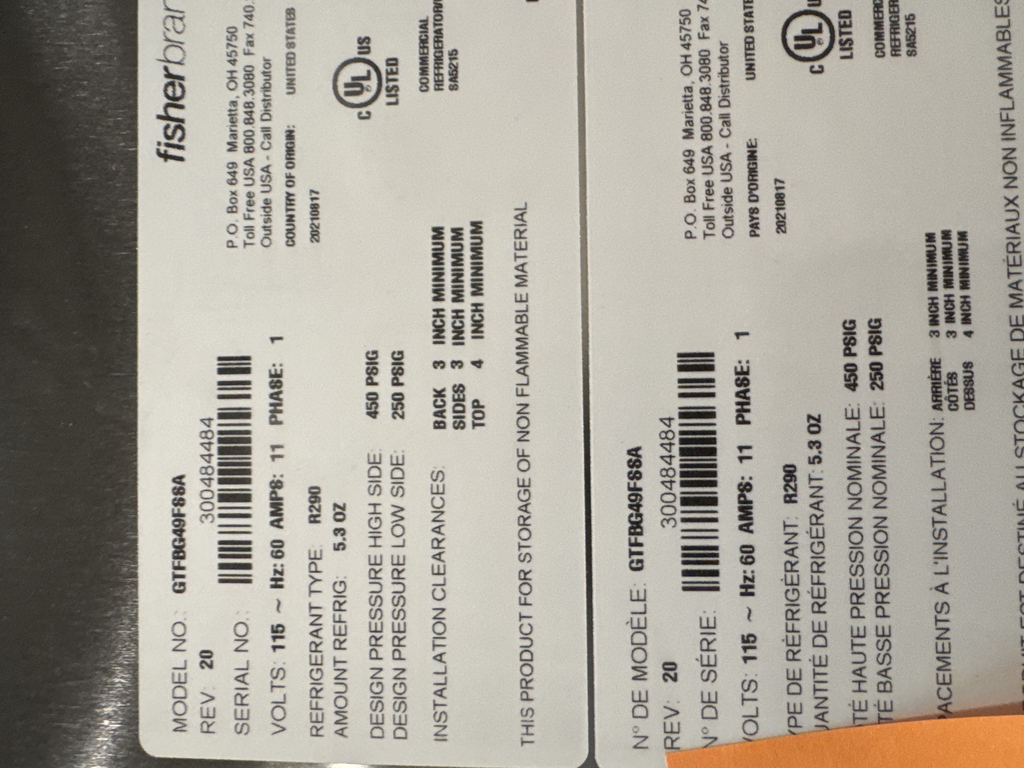 Fisherbrand GTFBG49FSSA Double Door Freezer - Cold Storage - Flammable Safe