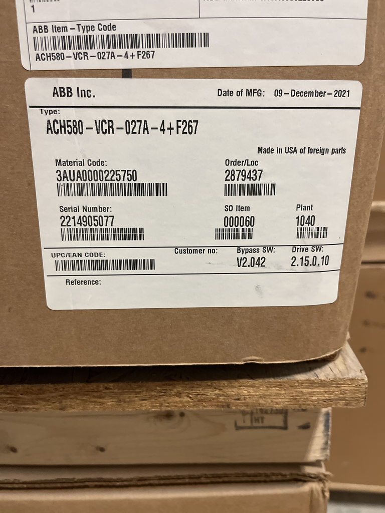 ABB ACH580 VCR Variable Frequency Drive 400V 50Hz 60Hz Motor Control