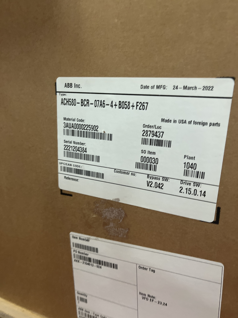 ABB ACH580 HVAC Drive Bypass 5 Hp 7.6A 3-Phase NEMA 3R for Fans Pumps