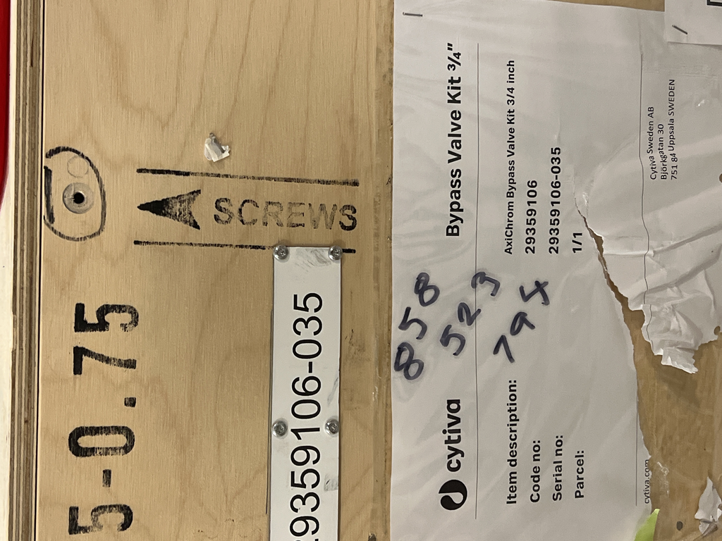 Cytiva Bypass Valve Kit 3/4 G Valve Kit Good Cosmetic Wear Testing