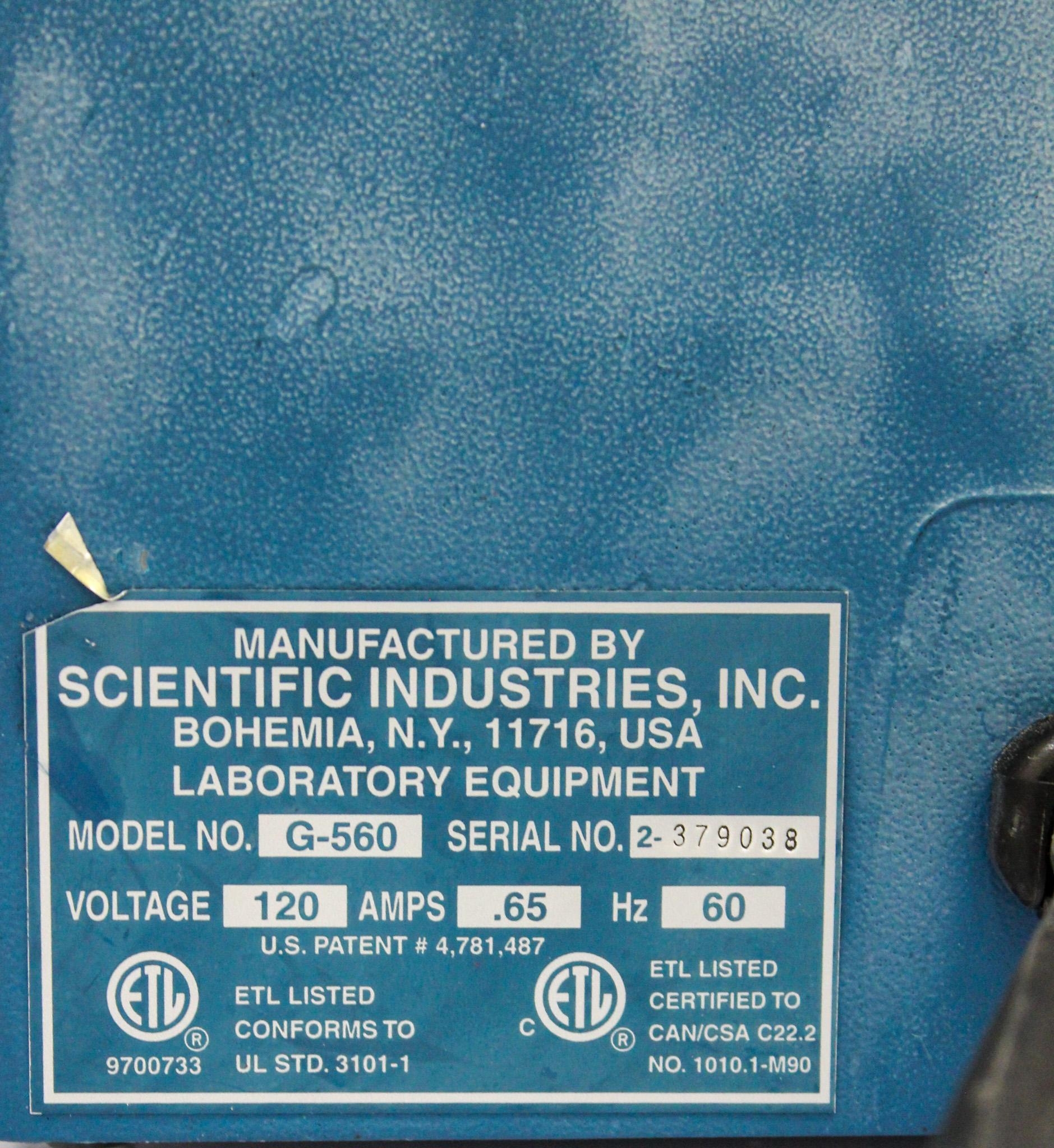 Scientific Instruments G-560 Vortexer 600-3200 RPM 120V Used Vortex Mixer