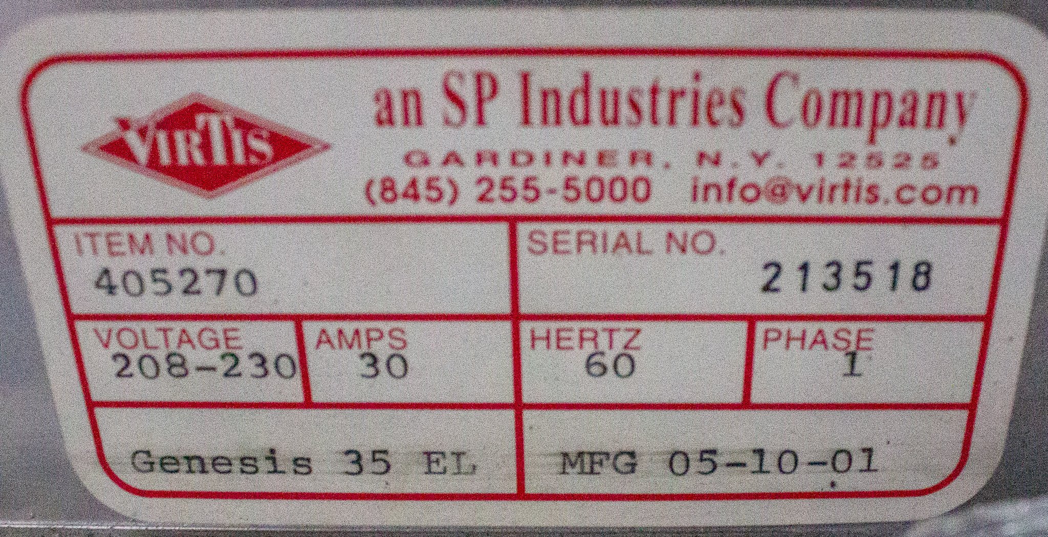 SP Scientific VirTis Genesis 35 EL Lyophilizer -70C 35L Used Functional