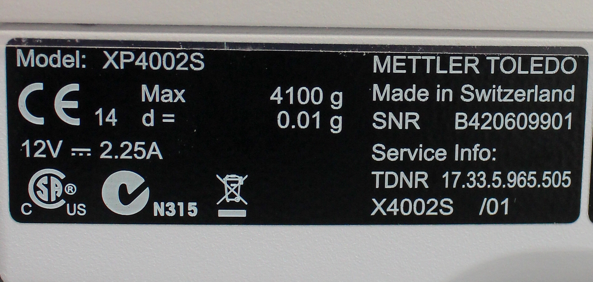 Mettler Toledo XP4002S Precision Balance 4100g x 0.01g Top Load