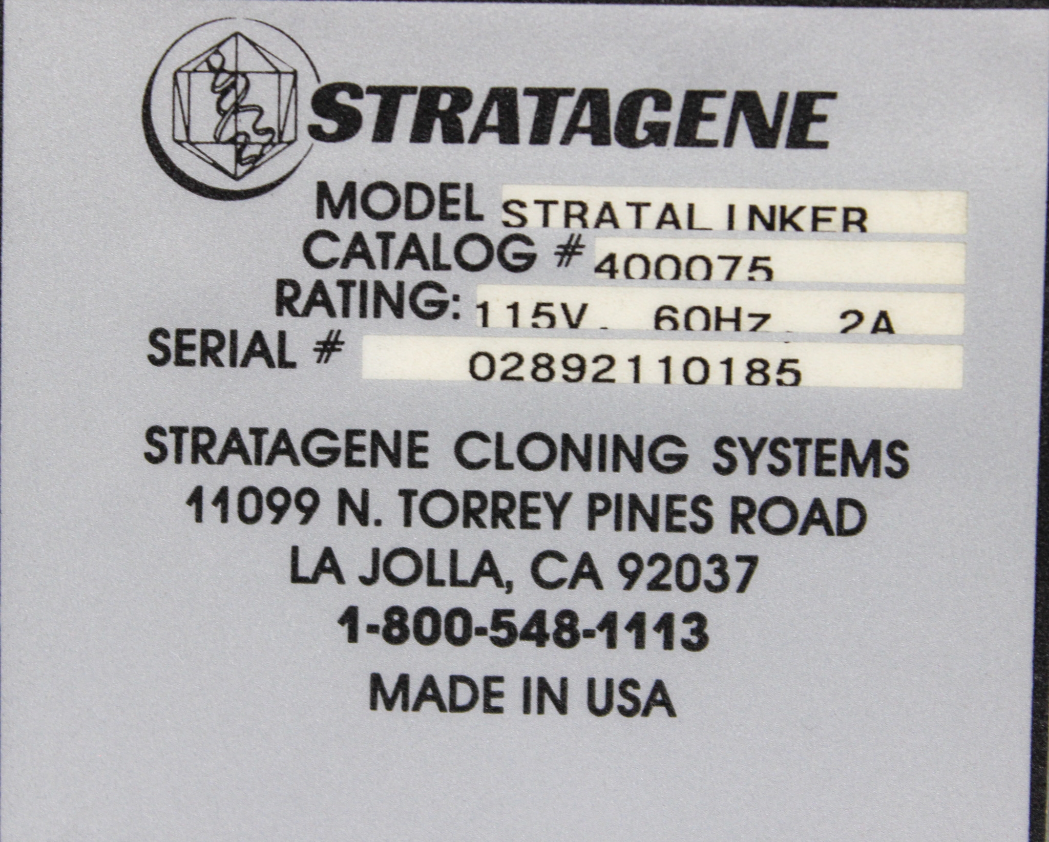 Stratagene UV Stratalinker 2400 Crosslinker 2550s DNA RNA Used