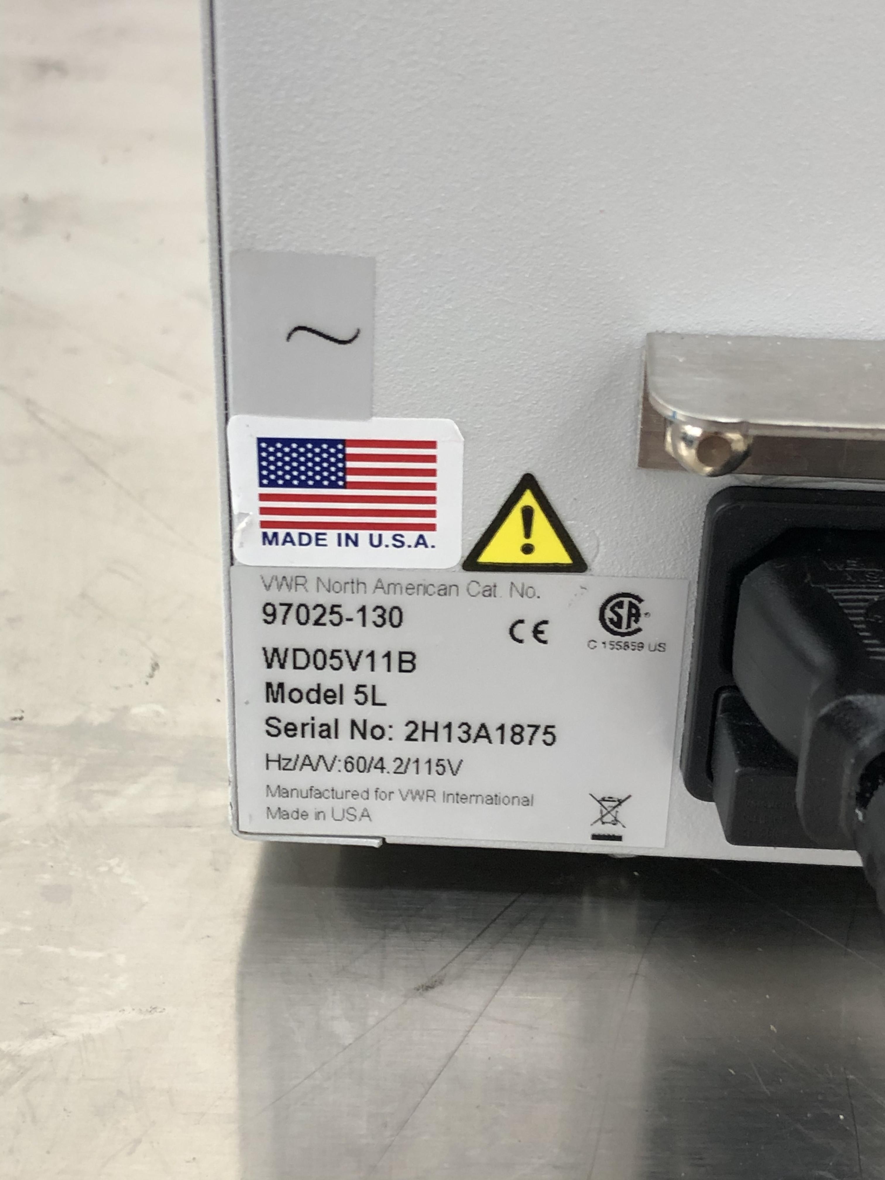 VWR Model 5L Water Bath 5L Dual Thermostat Microprocessor 120V 60Hz Used