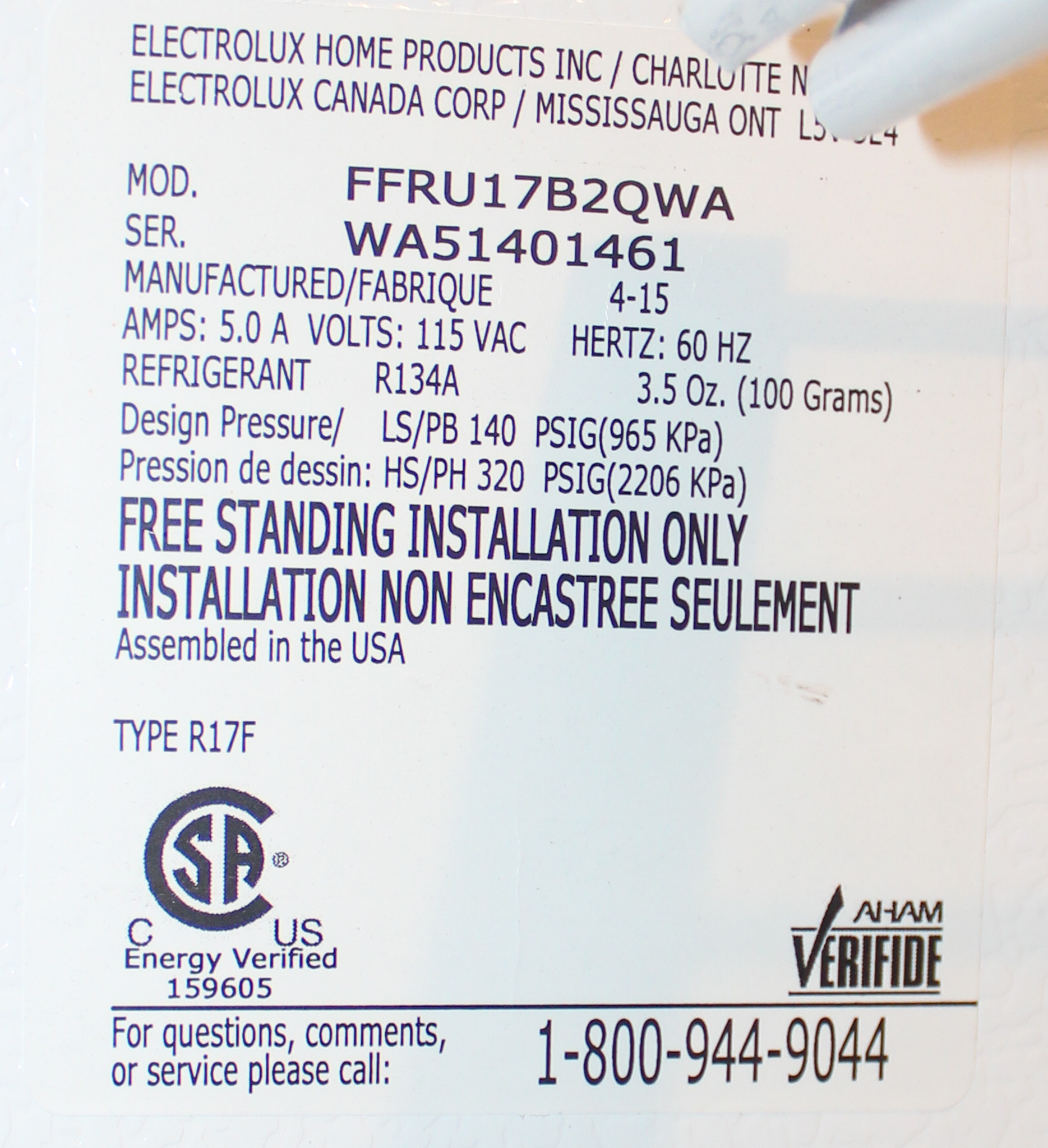 Frigidaire FFRU17B2QWA Lab Refrigerator 17 Cu. Ft. Capacity White