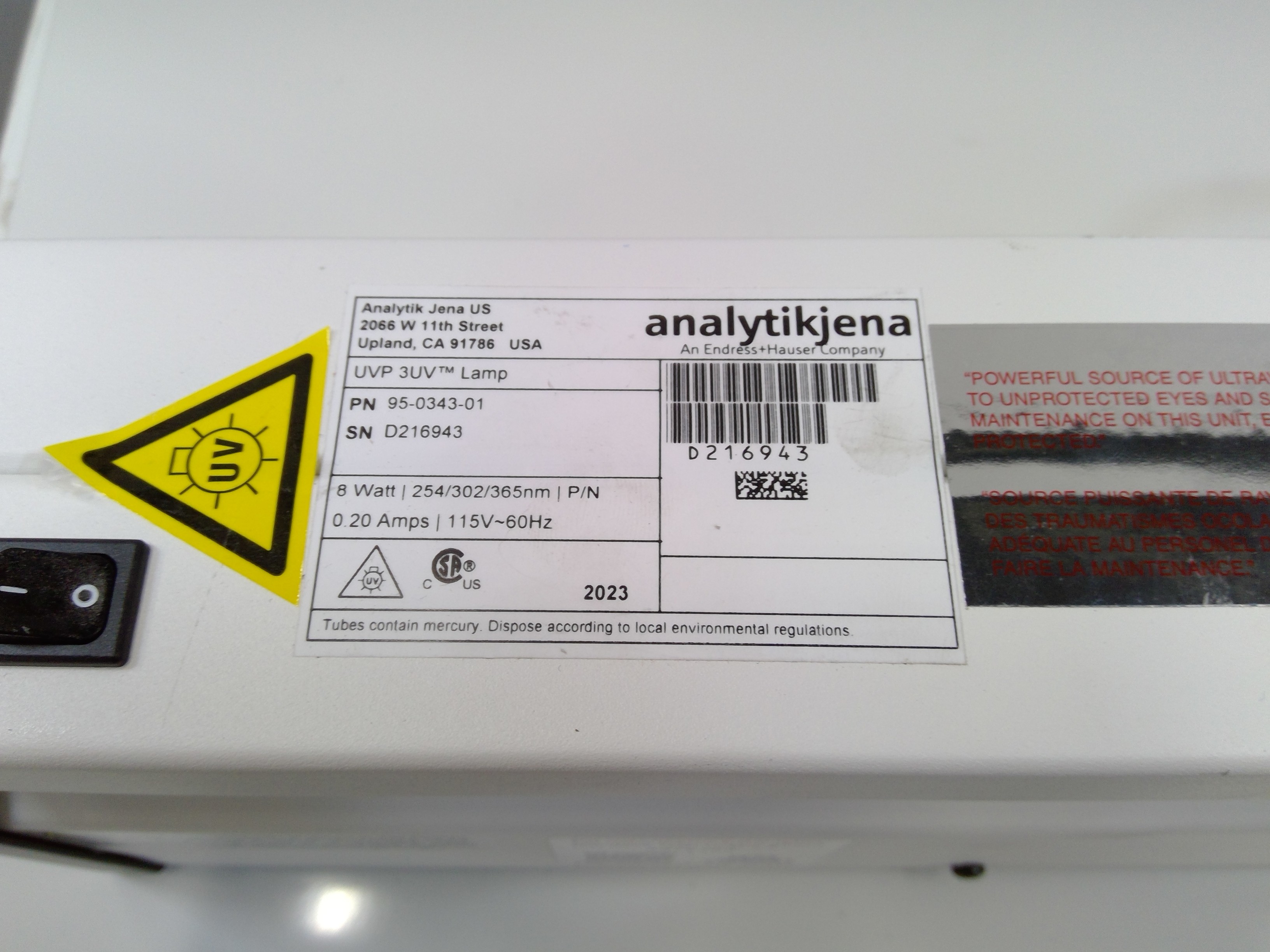 Analytik Jena 95-0343-01 UVP 3UV Ultraviolet Lamp with 3 Tubes