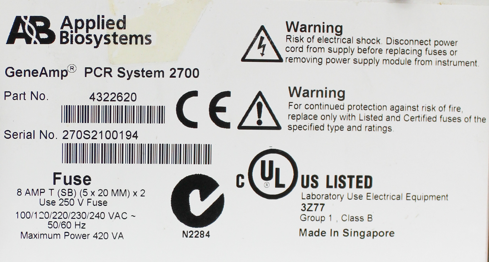 ABI Applied Model 2700 PCR Thermal Cycler Used Compact Space Saver 120V