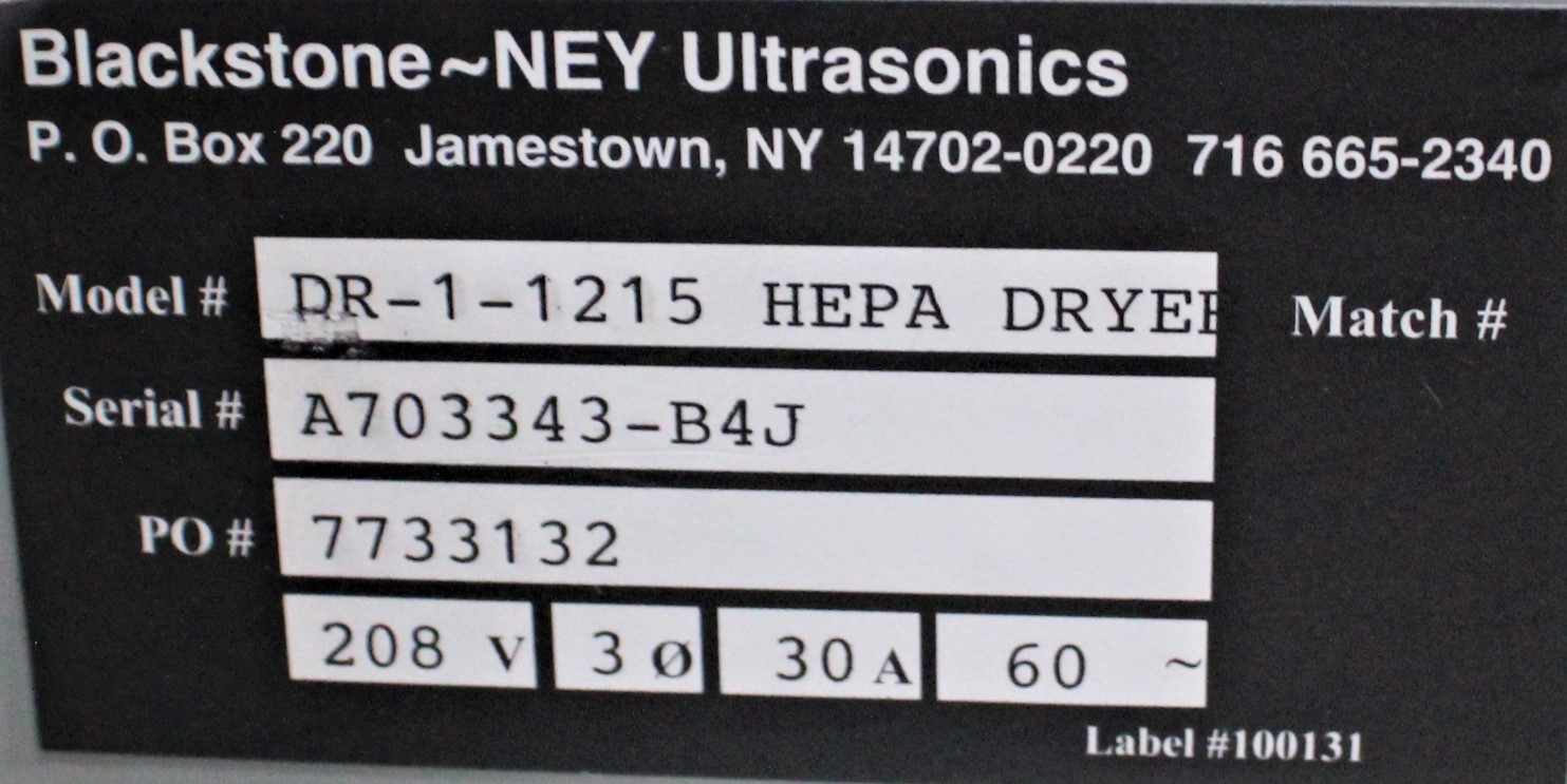 Blackstone NEY Ultrasonics DR-1-1215 Glass Washer Dryer HEPA 17x13x15 120V US SS