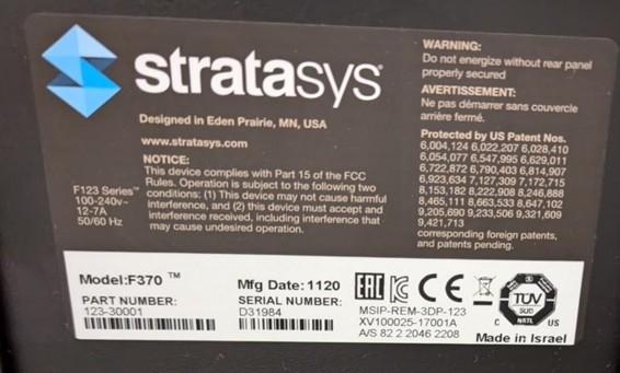 Stratasys F 370 Professional 3D Printer for Precision Manufacturing
