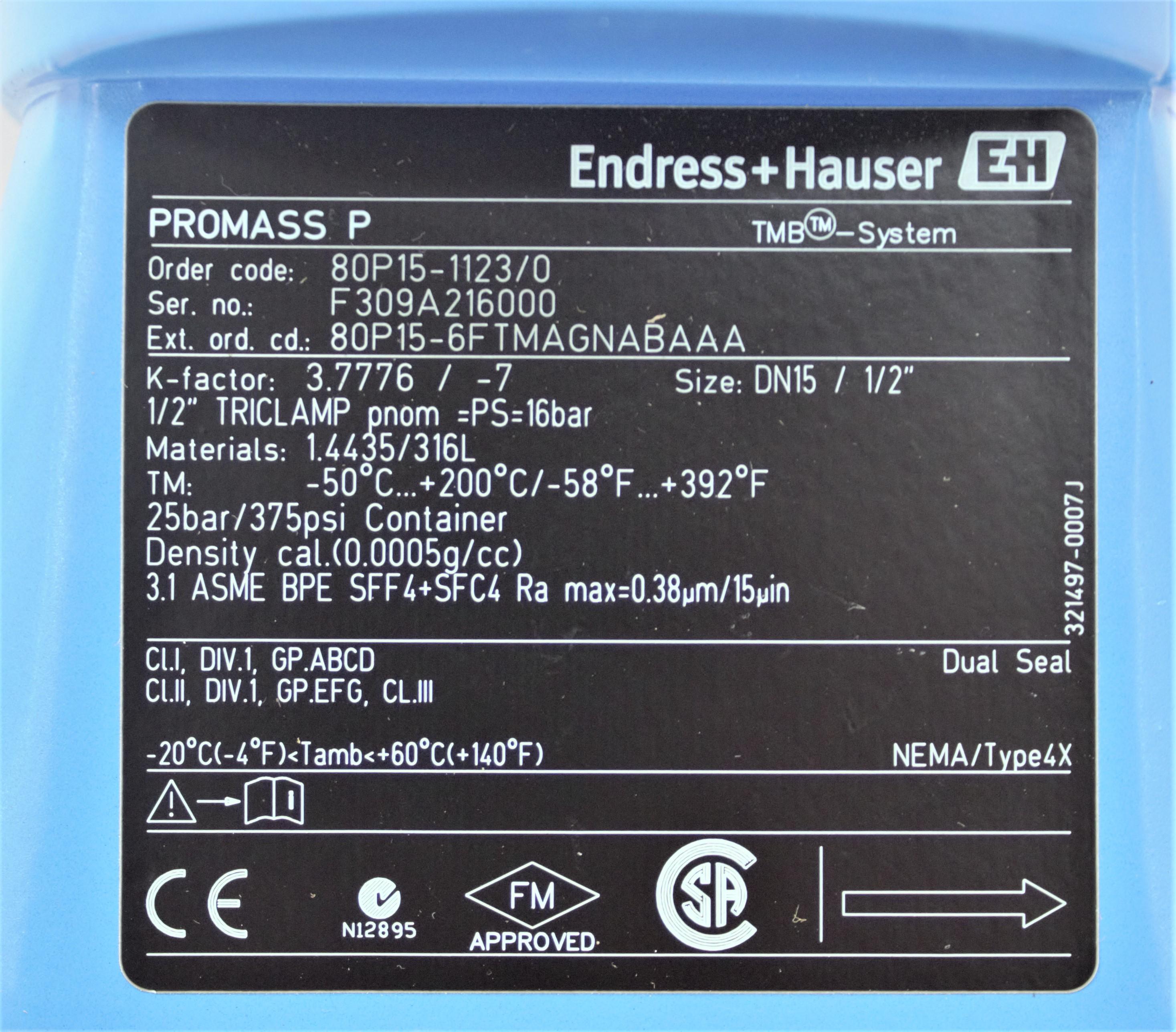 Endress Hauser PROMASS P Flow Meter Coriolis Mass Meter High Accuracy