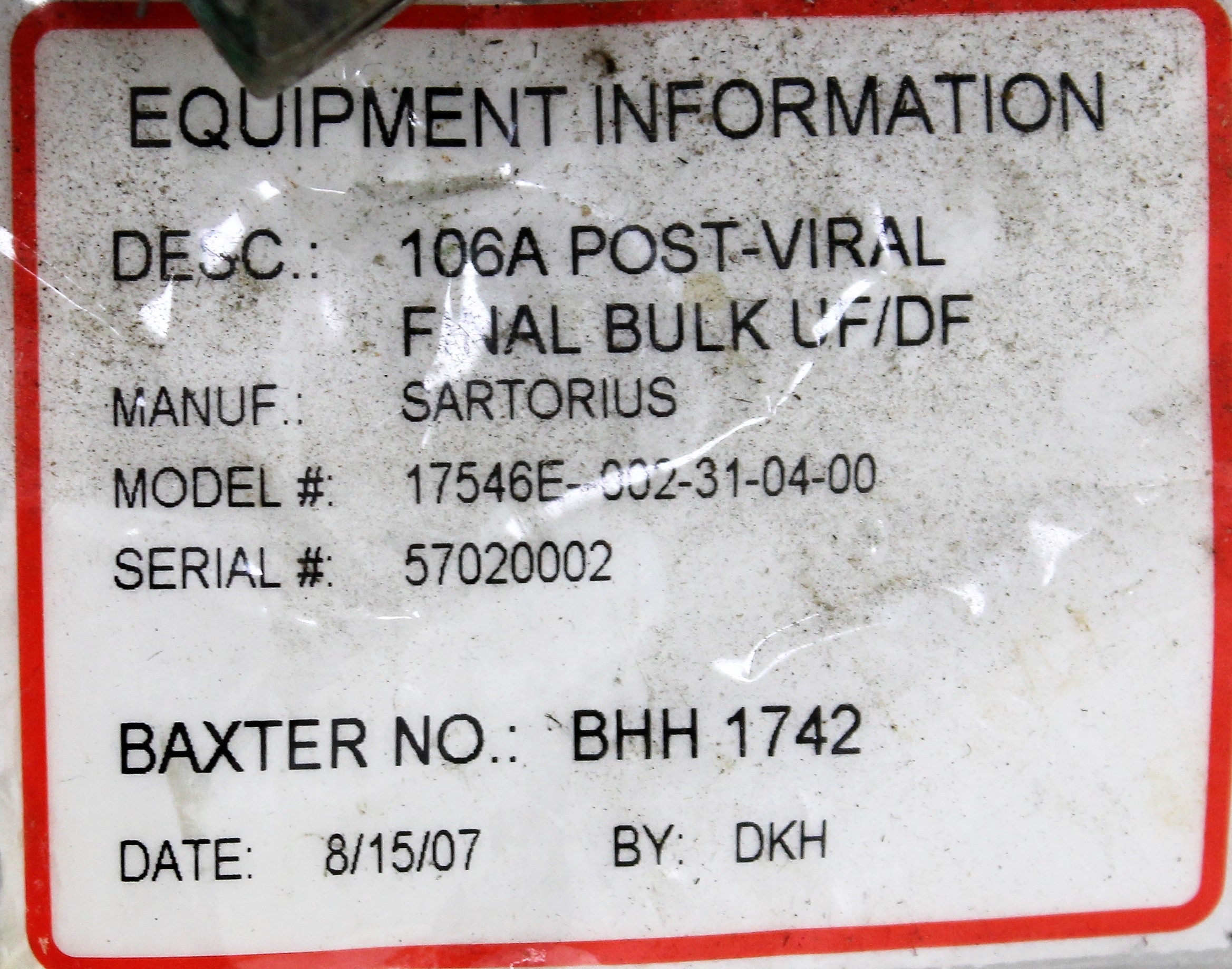 Sartorius 17546E-002-31-04-00 TFF Stainless Steel Holder for Biotech Applications