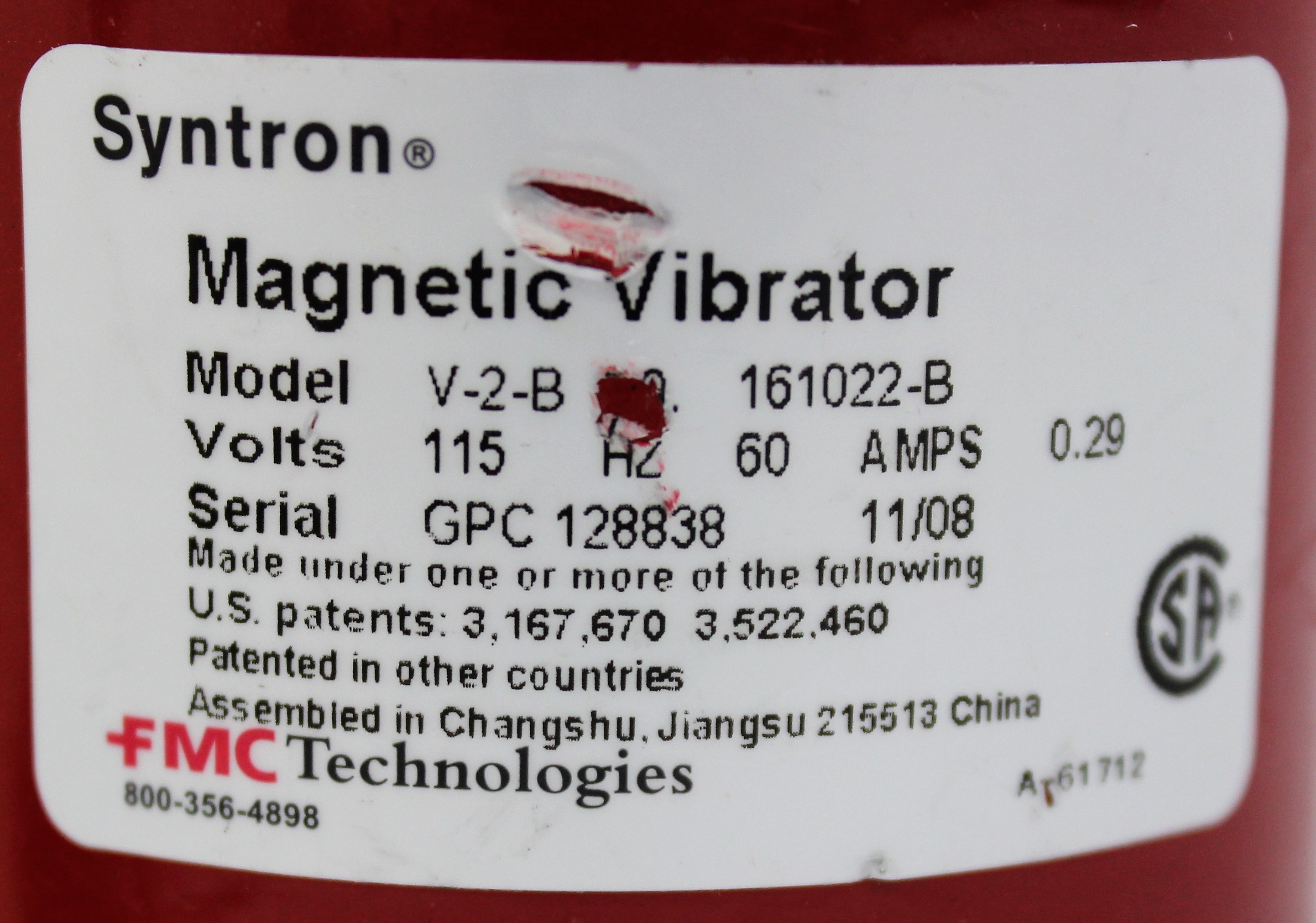 Syntron V-2-B Magnetic Vibrator for Bulk Material Flow US 3600 RPM 115V