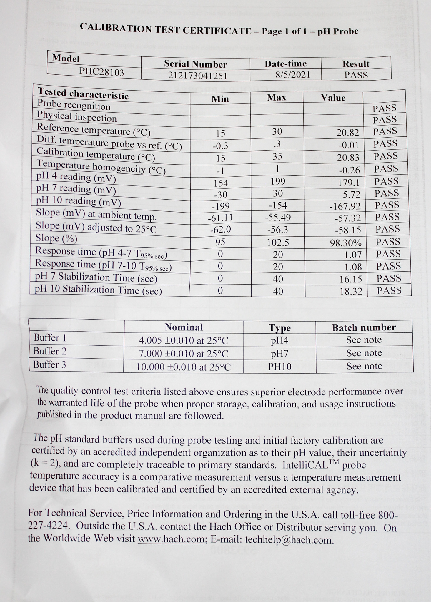 Hach PHC28103 Water Quality Electrode pH Probe 0-14pH 3m Cord Turn-Key