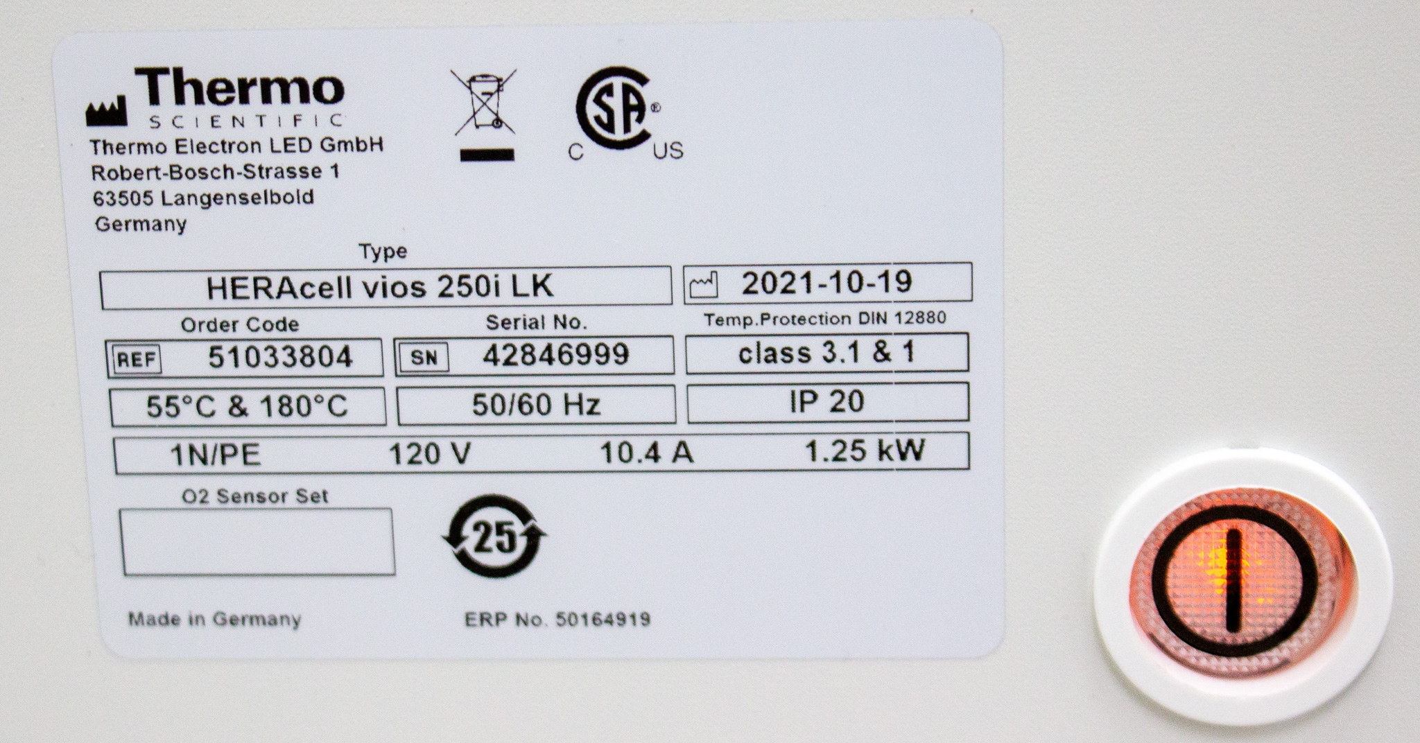 Thermo HERAcell Vios 250i Incubator CO2 255L Stainless 1-20% CO2 Used 2021