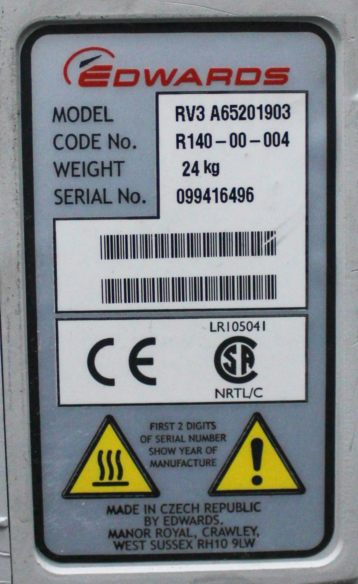 Edwards RV3 A65201903 Rotary Vane Vacuum Pump High Vacuum 3.7 m3/h 57lb