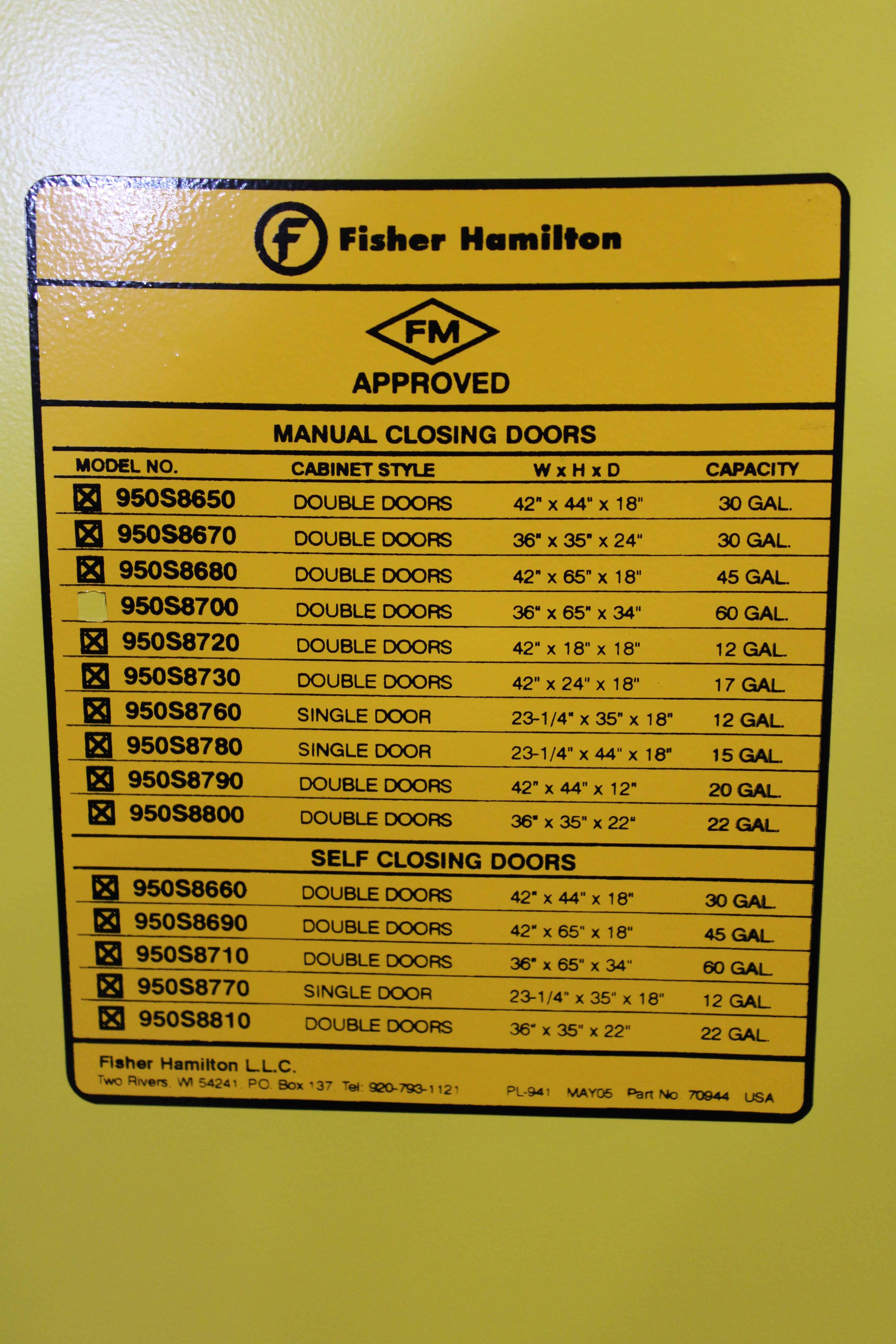Fisher Hamilton 950S8700 Safety Storage Cabinet for Laboratory Use