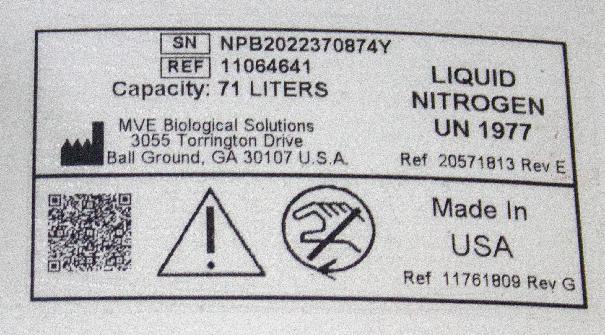 Custom CB202 Cryopreservation Storage System 71L Manual Fill LN2 Temp