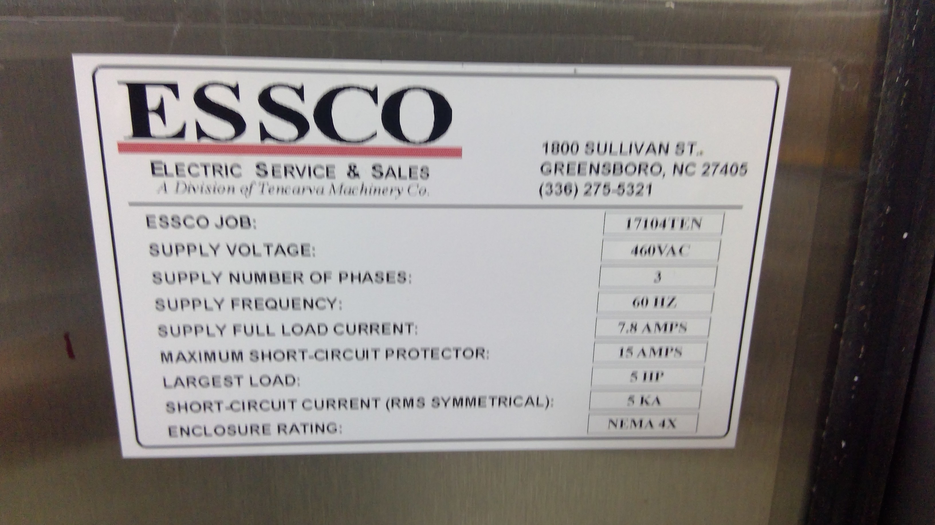 Essco 17104TEN Process Control Panel Box for Industrial Automation Use