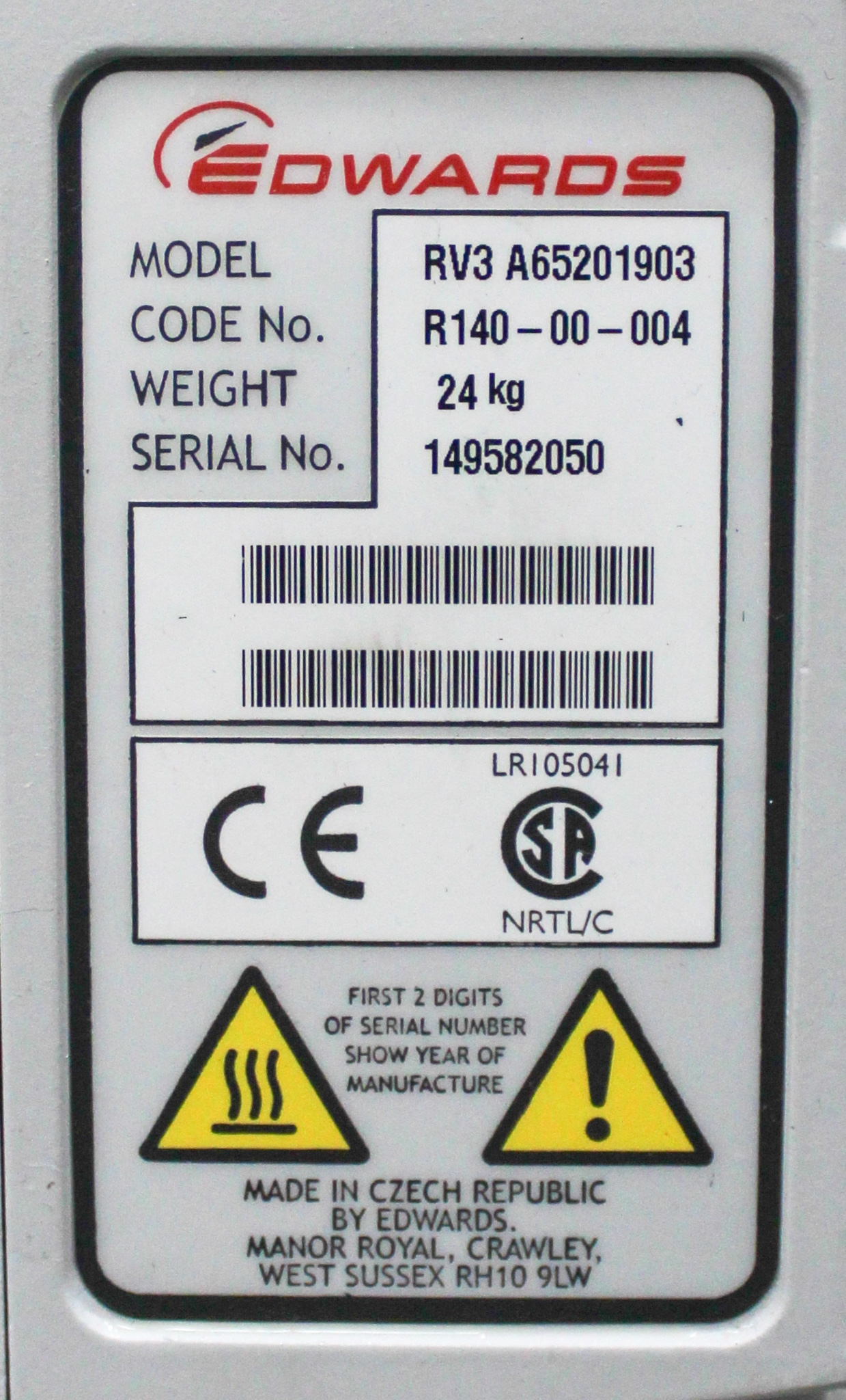 Edwards RV3 Rotary Vane Vacuum Pump for Lab Distillation & Freeze Drying