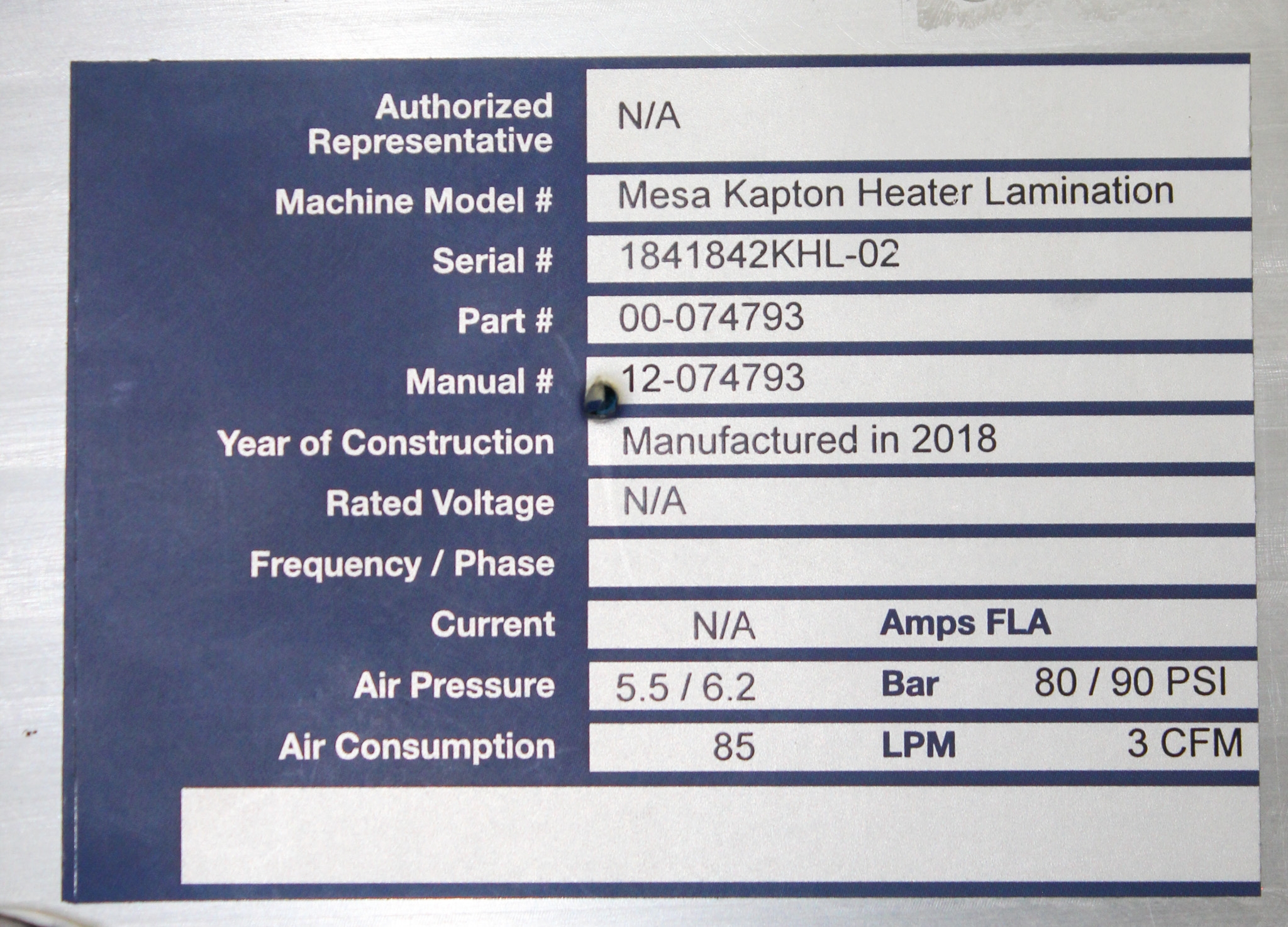 Kinematic Mesa Kapton Heater Lamination Production Module, Tested Used, 2018
