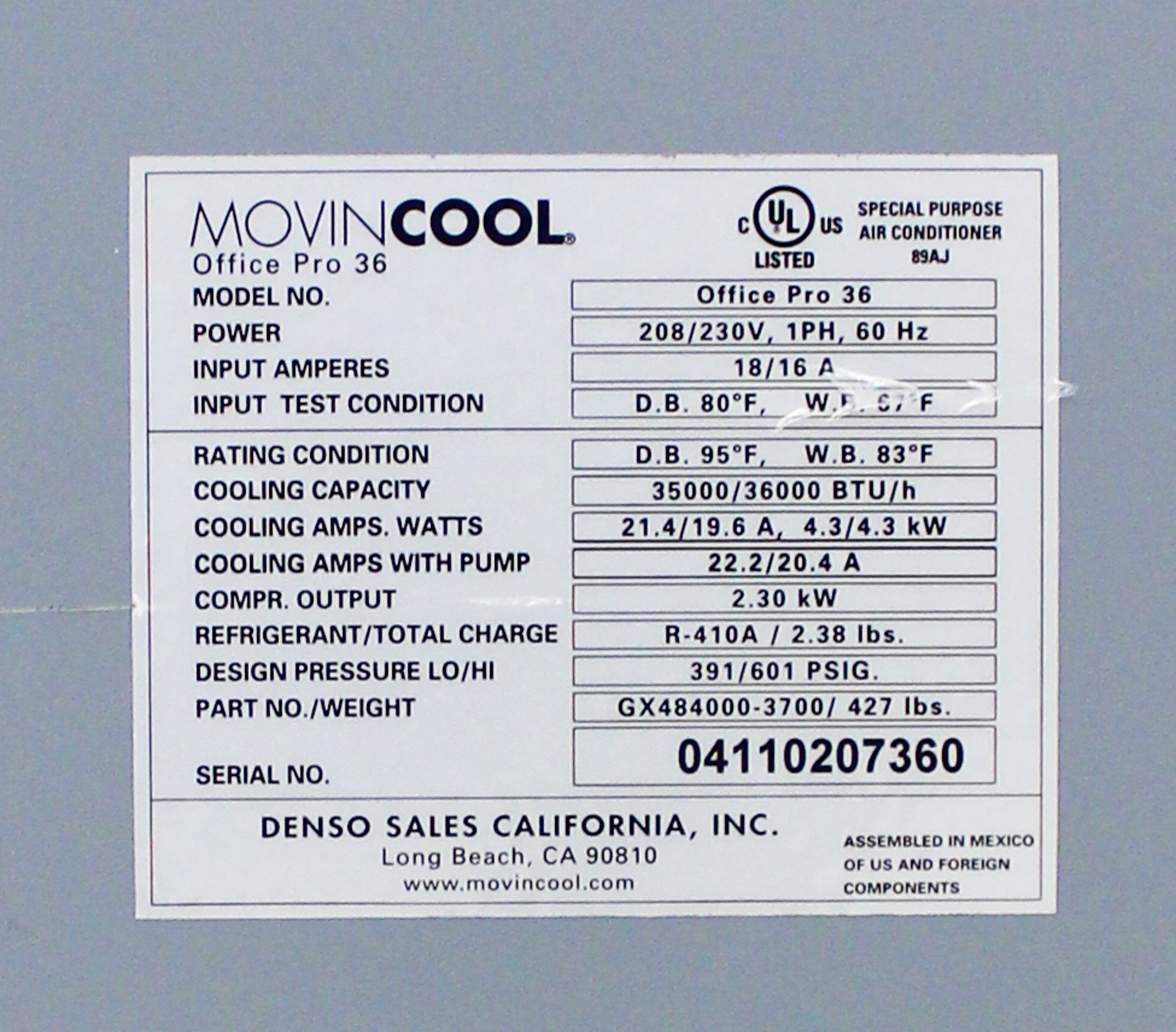 MovinCool Office Pro36 Air Conditioner Air Cooler 36000 BTU 65-95F Used