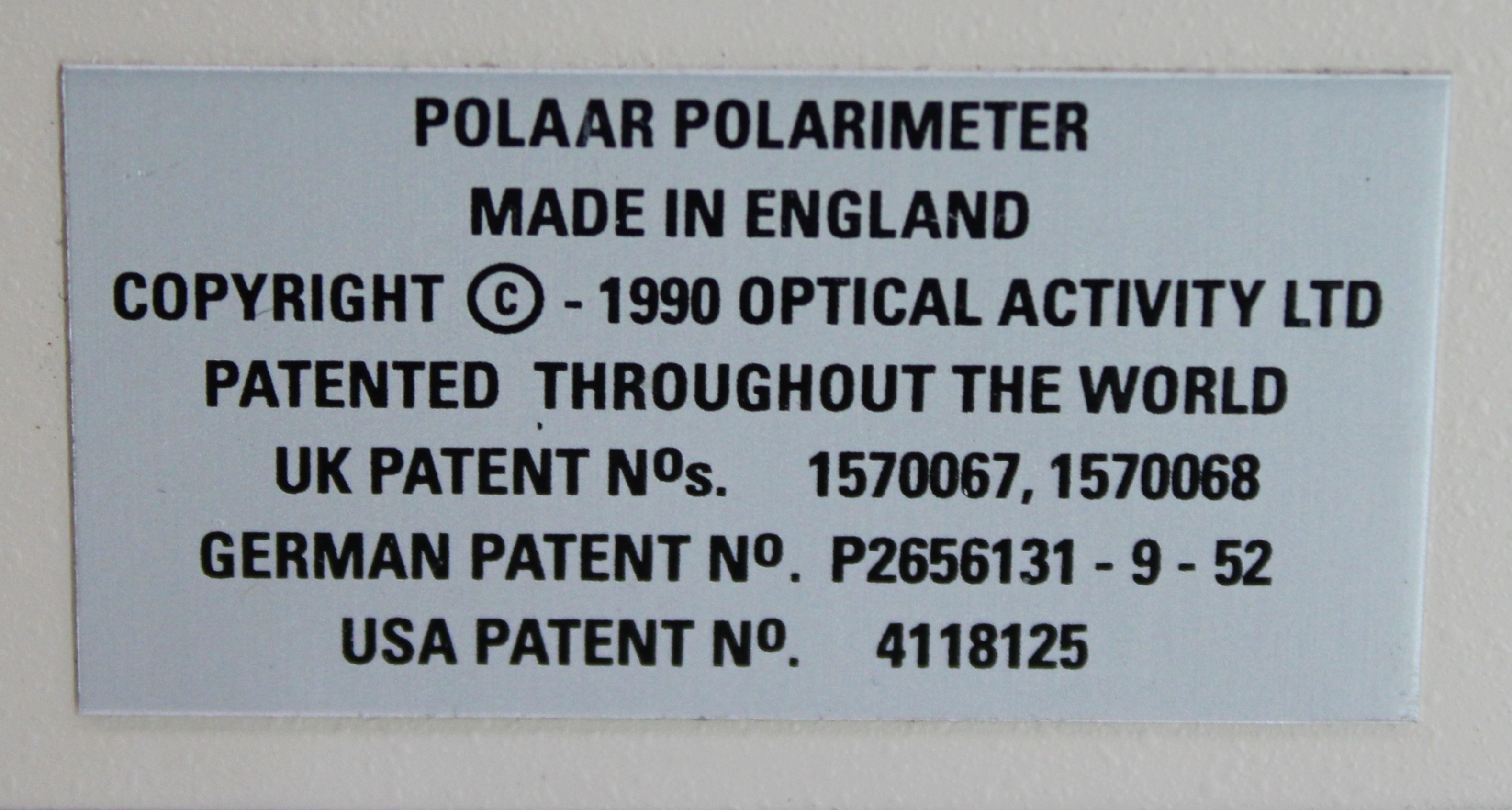 PolAAr 2001 Optical Activity Polarimeter Testing Equipment