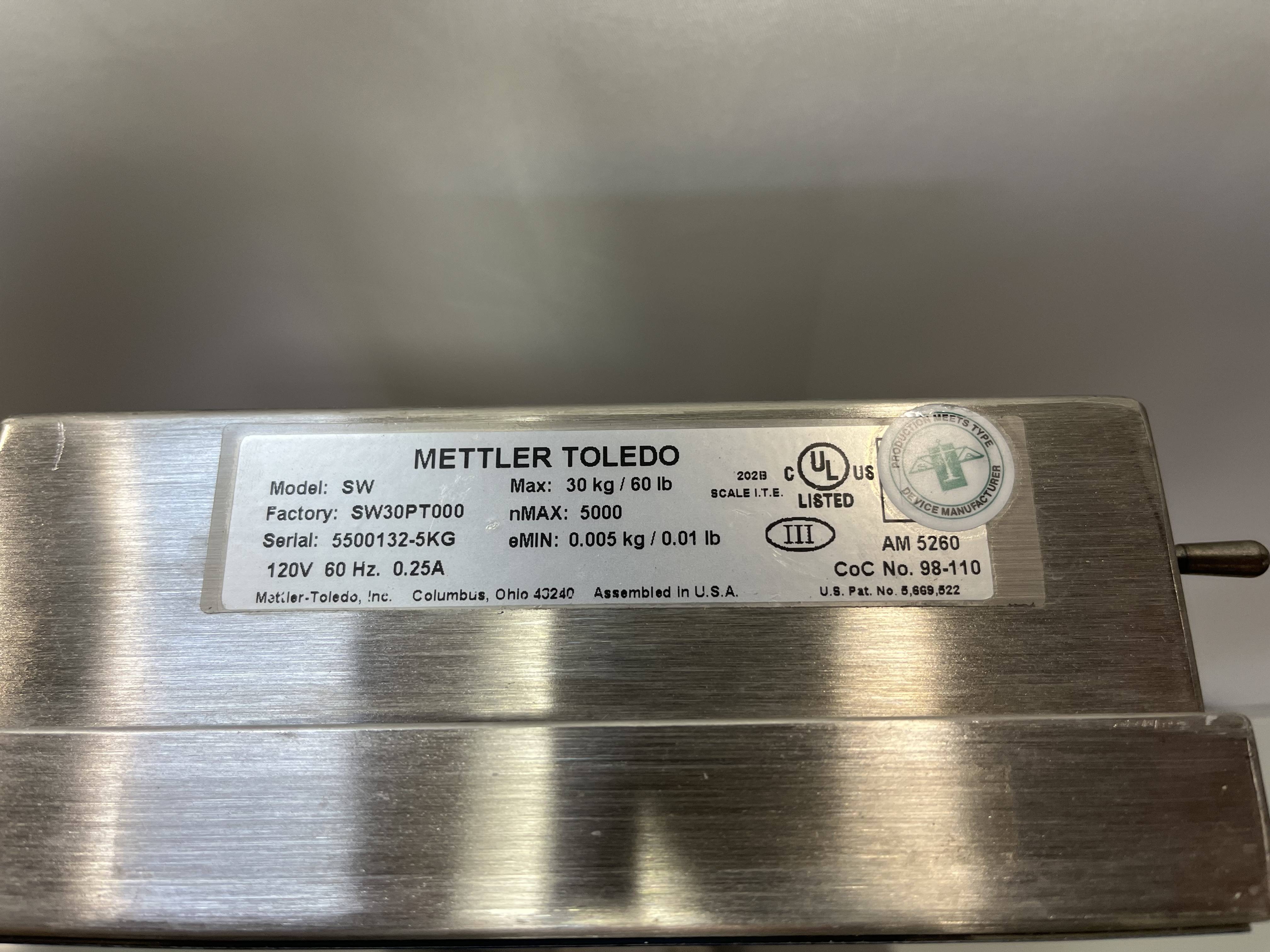Mettler Toledo SW Weigh Scale 60LB 30kg Stainless Steel Bench Platform