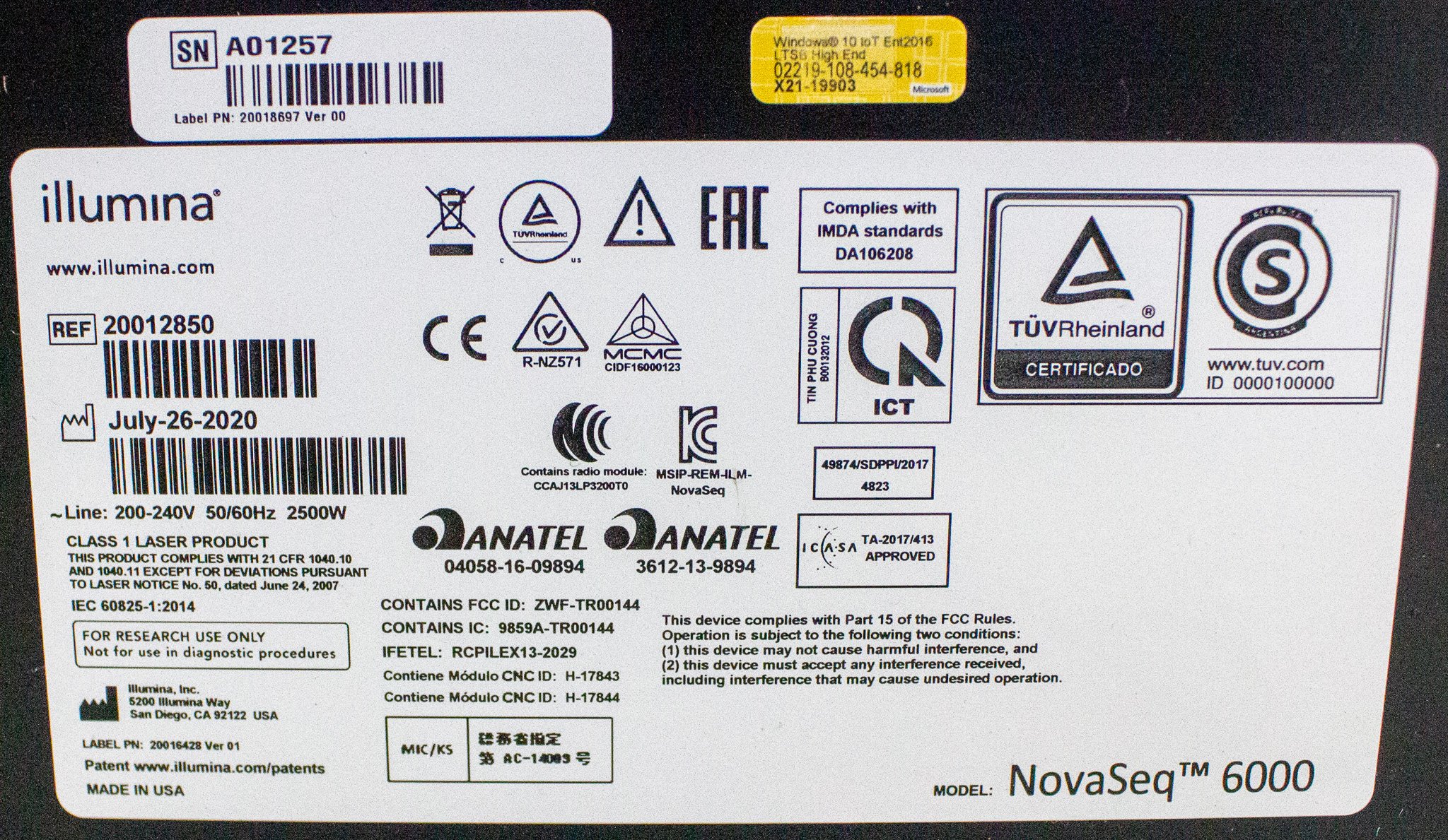 Illumina NovaSeq 6000 Sequencer DNA High Throughput Includes Computer