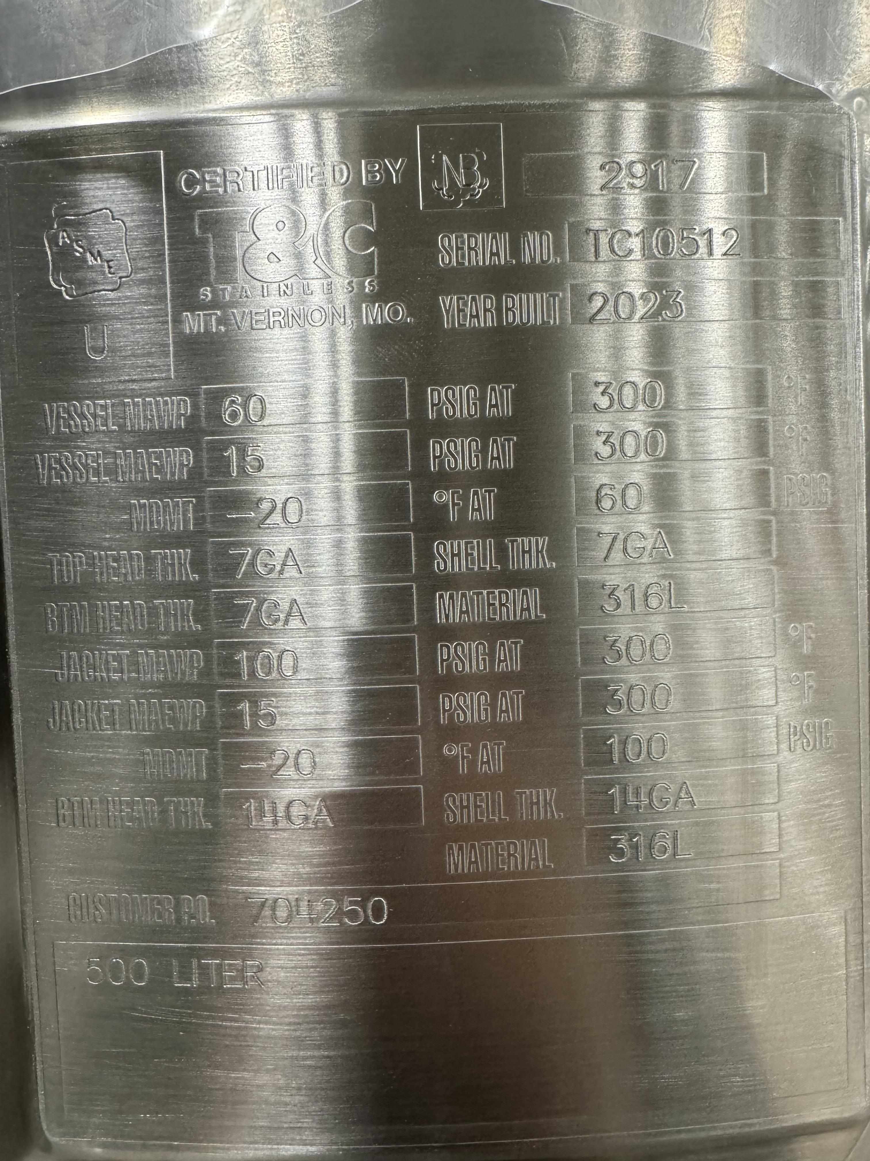 Holland Applied Technologies 500 L Vessel Stainless Steel Sanitary Tank 2023