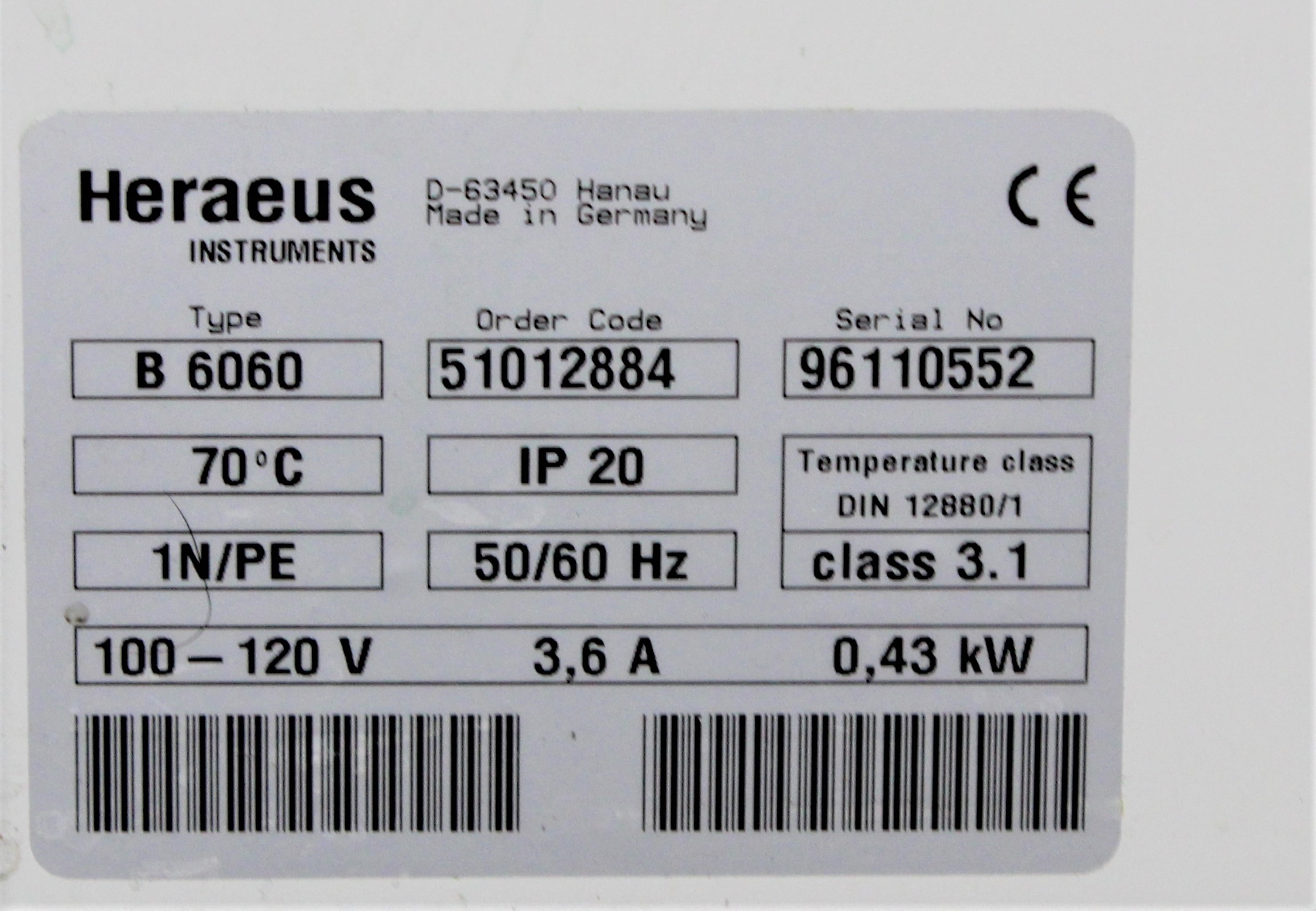 Heraeus B 6060 CO2 Incubator 57L 50-300C AS-IS Sale Needs Repairs